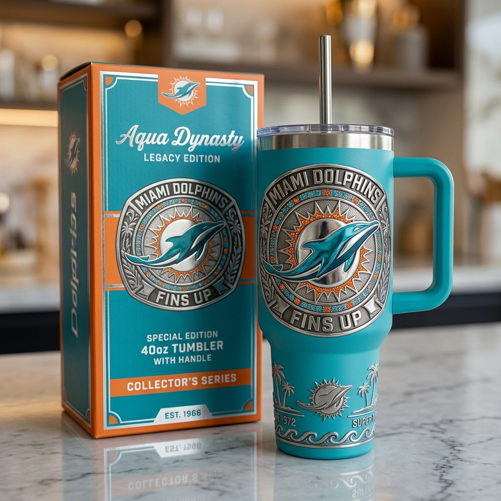 Miami Dolphins 40oz Tumbler with Lid and Straw