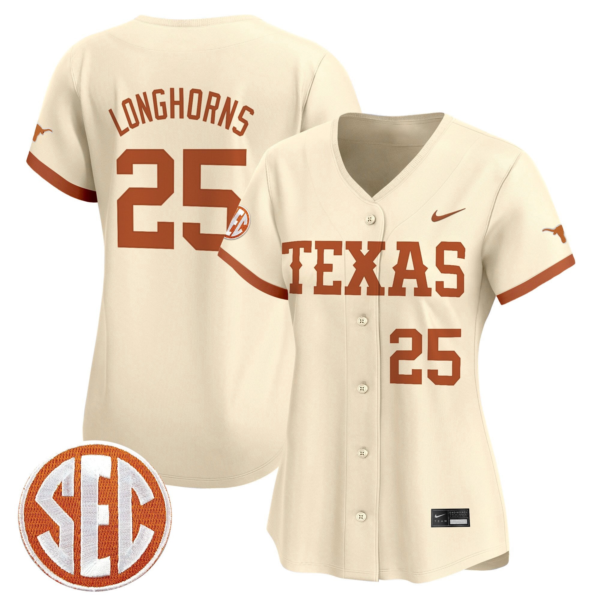 Women's Texas Longhorns 2025 Vapor Baseball Jersey - All Stitched