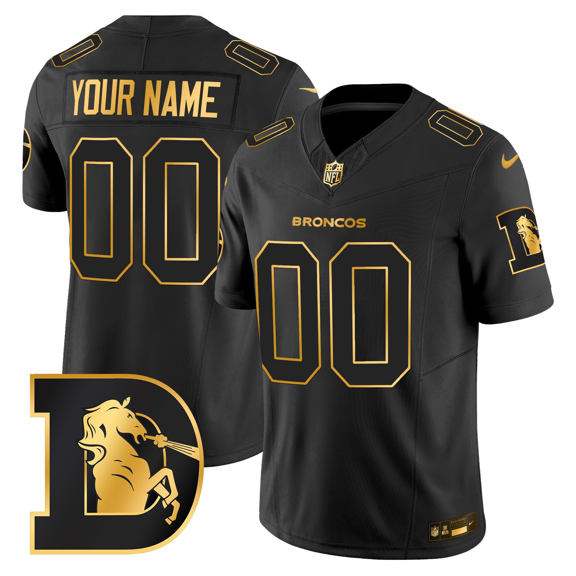 Denver Broncos Throwback Gold Vapor Limited Custom Jersey - All Stitched