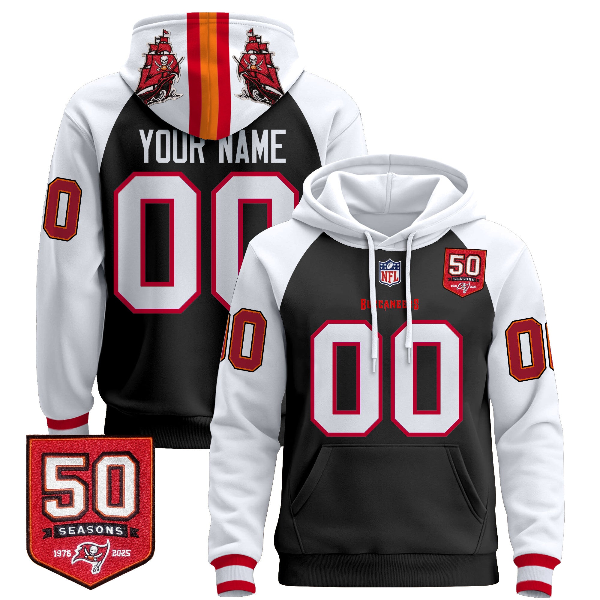 Tampa Bay Buccaneers 50th Season Patch Premium Custom Pullover Hoodie - All Stitched