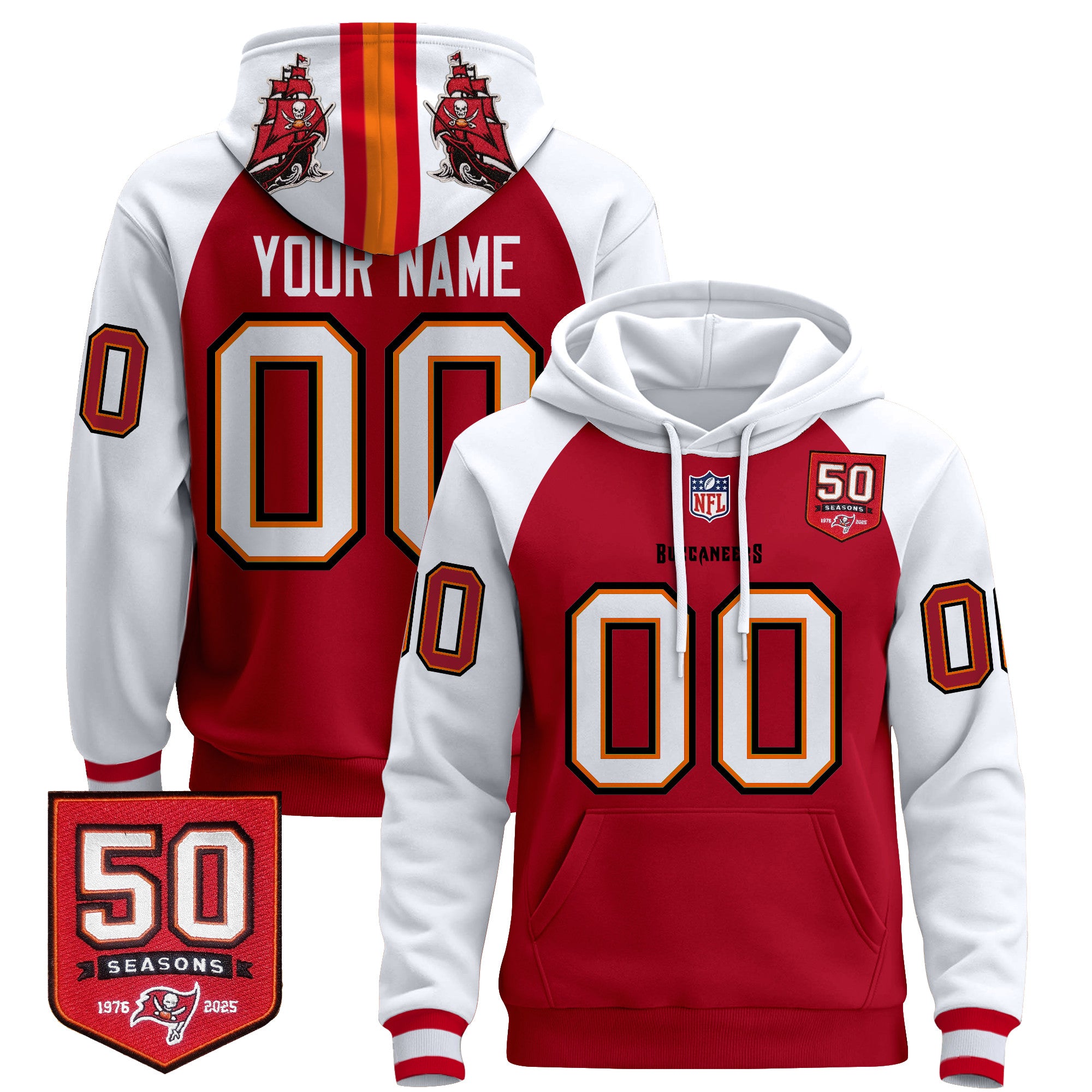 Tampa Bay Buccaneers 50th Season Patch Premium Custom Pullover Hoodie - All Stitched