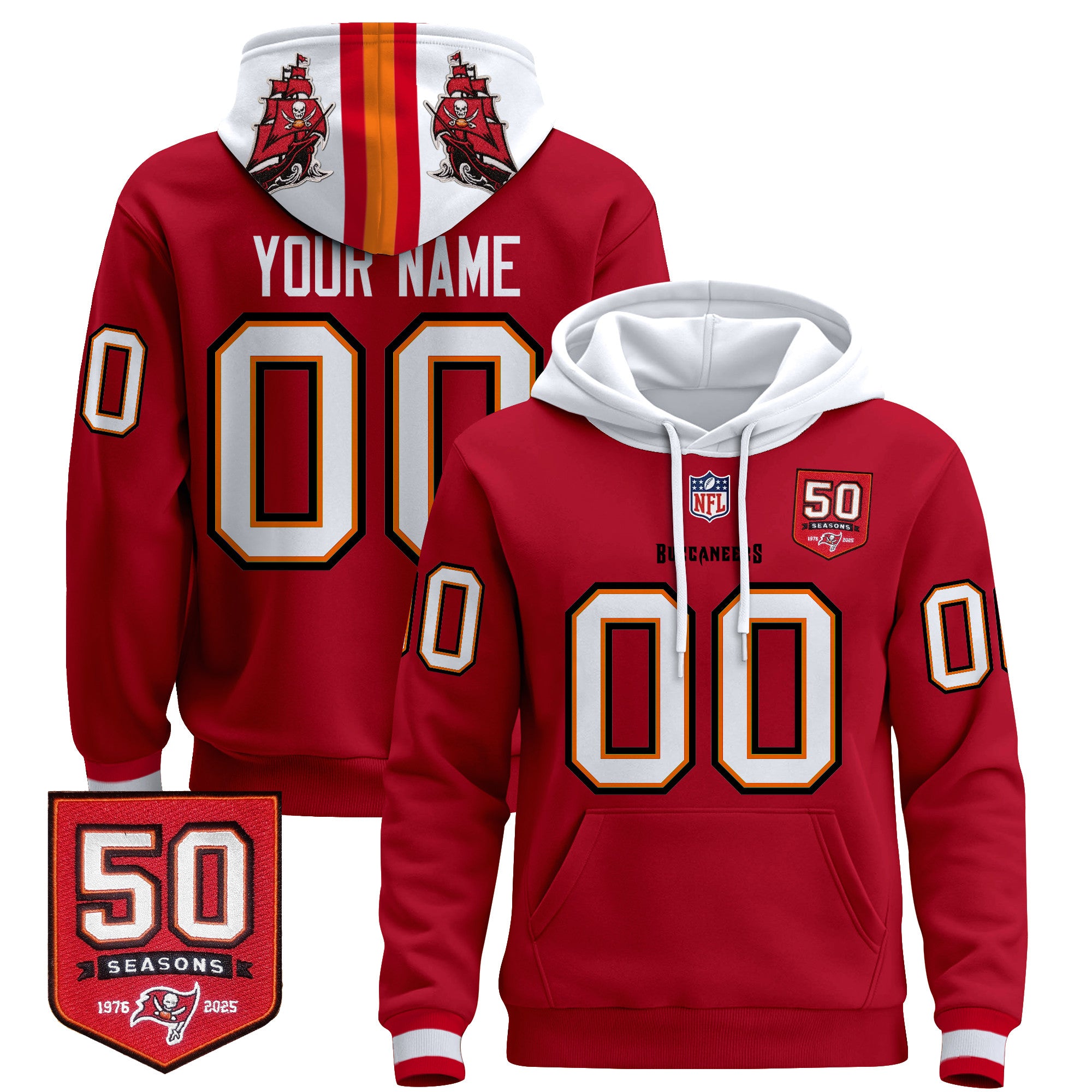 Tampa Bay Buccaneers 50th Season Patch Premium Custom Pullover Hoodie - All Stitched