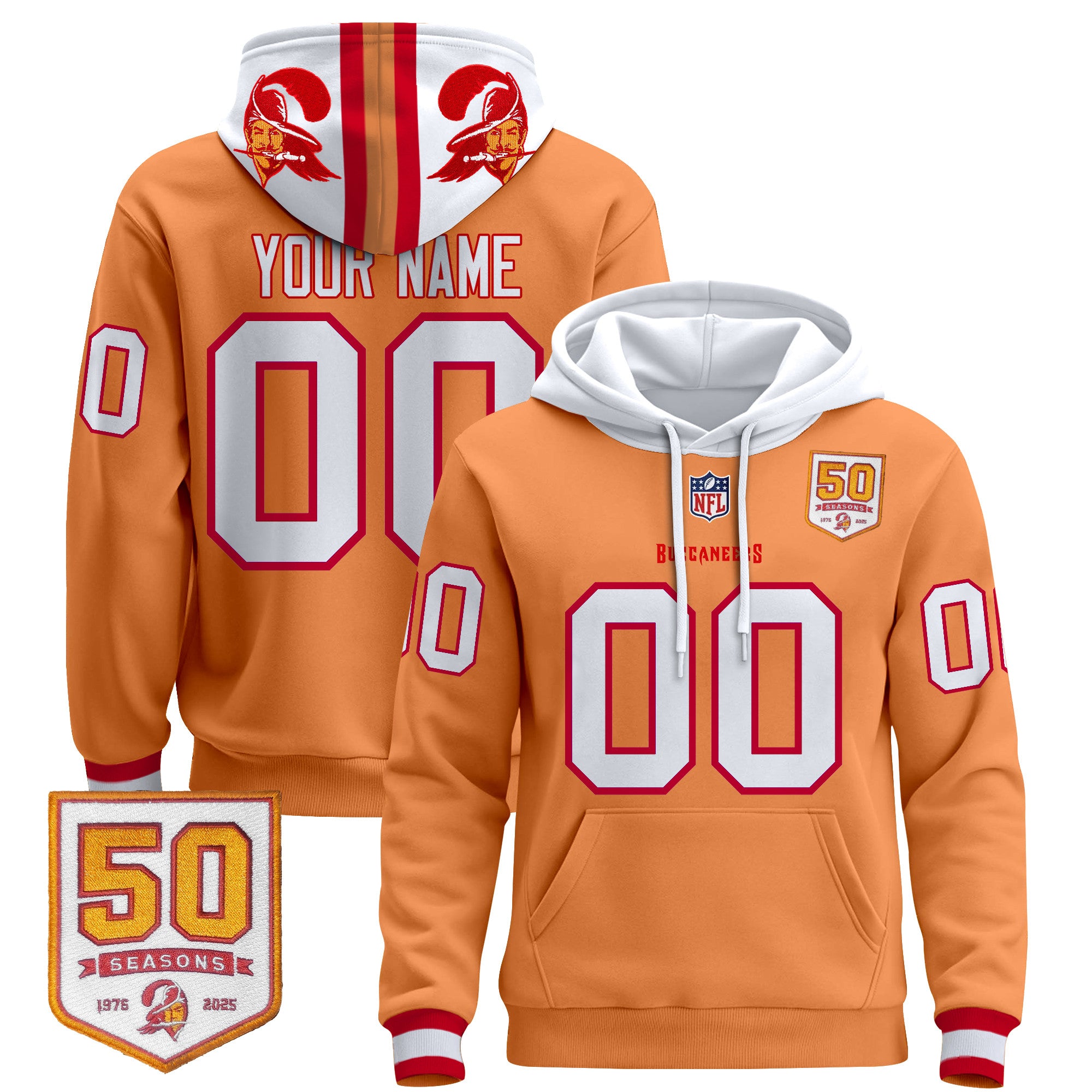 Tampa Bay Buccaneers 50th Season Patch Premium Custom Pullover Hoodie - All Stitched