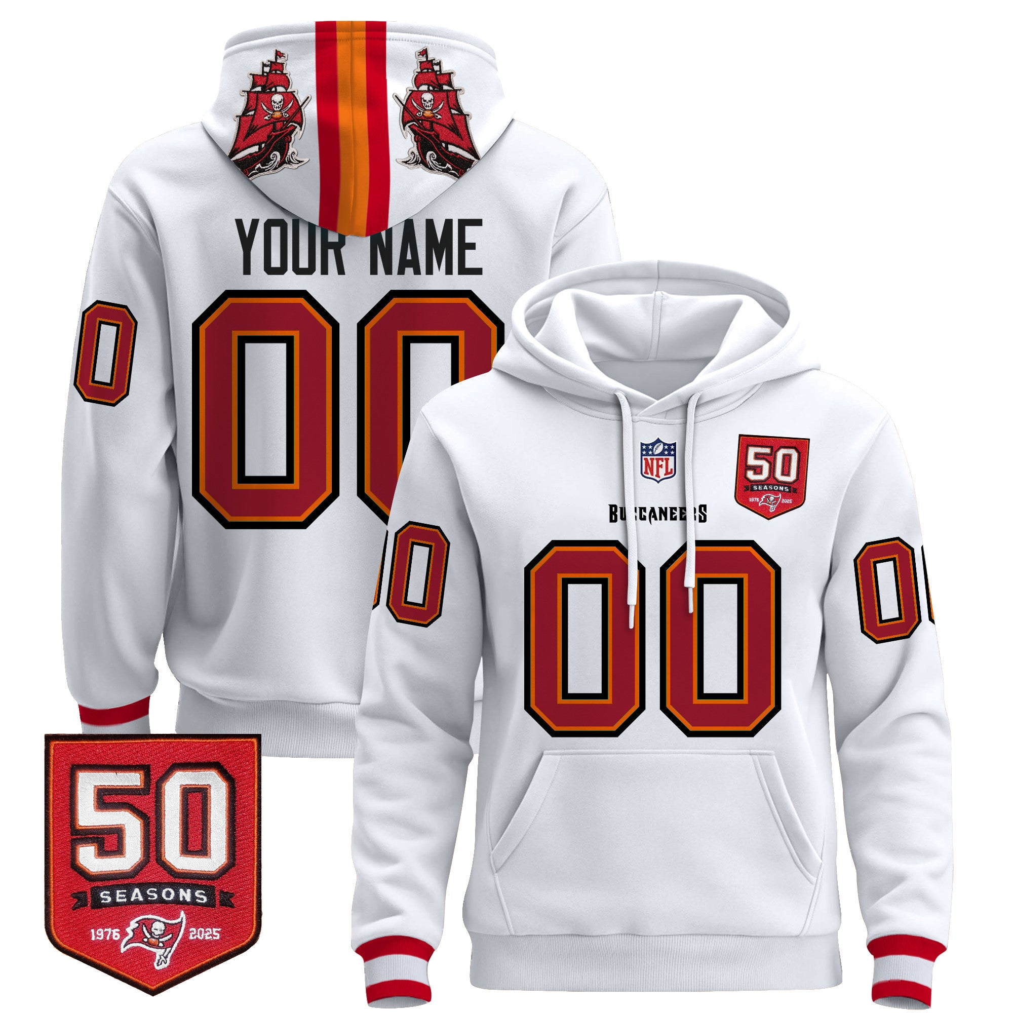 Tampa Bay Buccaneers 50th Season Patch Premium Custom Pullover Hoodie - All Stitched