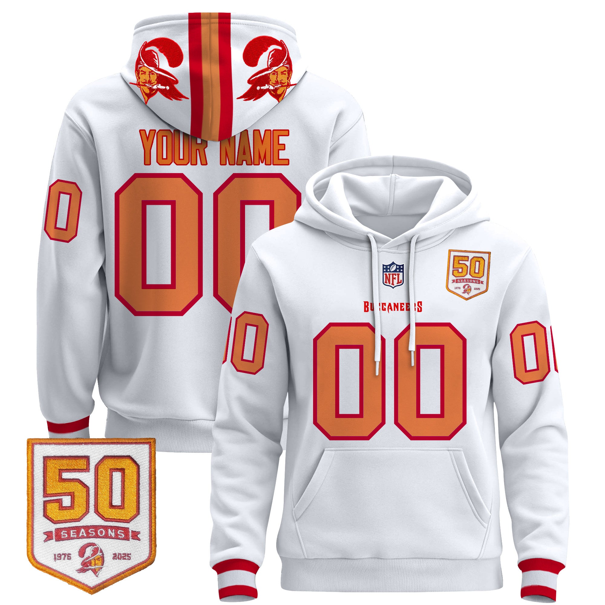 Tampa Bay Buccaneers 50th Season Patch Premium Custom Pullover Hoodie - All Stitched