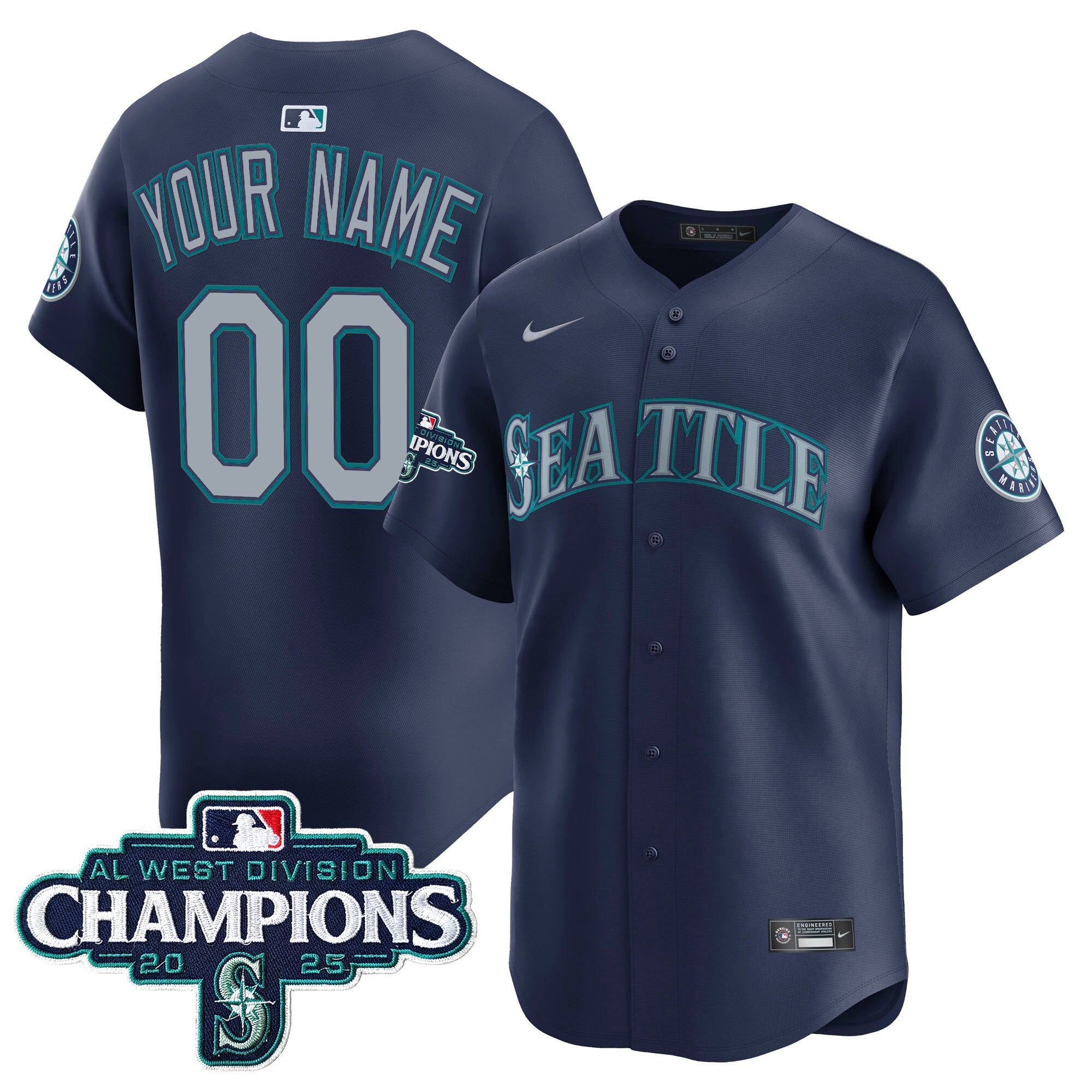 Seattle Mariners 2025 AL West Division Champions Vapor Premier Custom Jersey - All Stitched