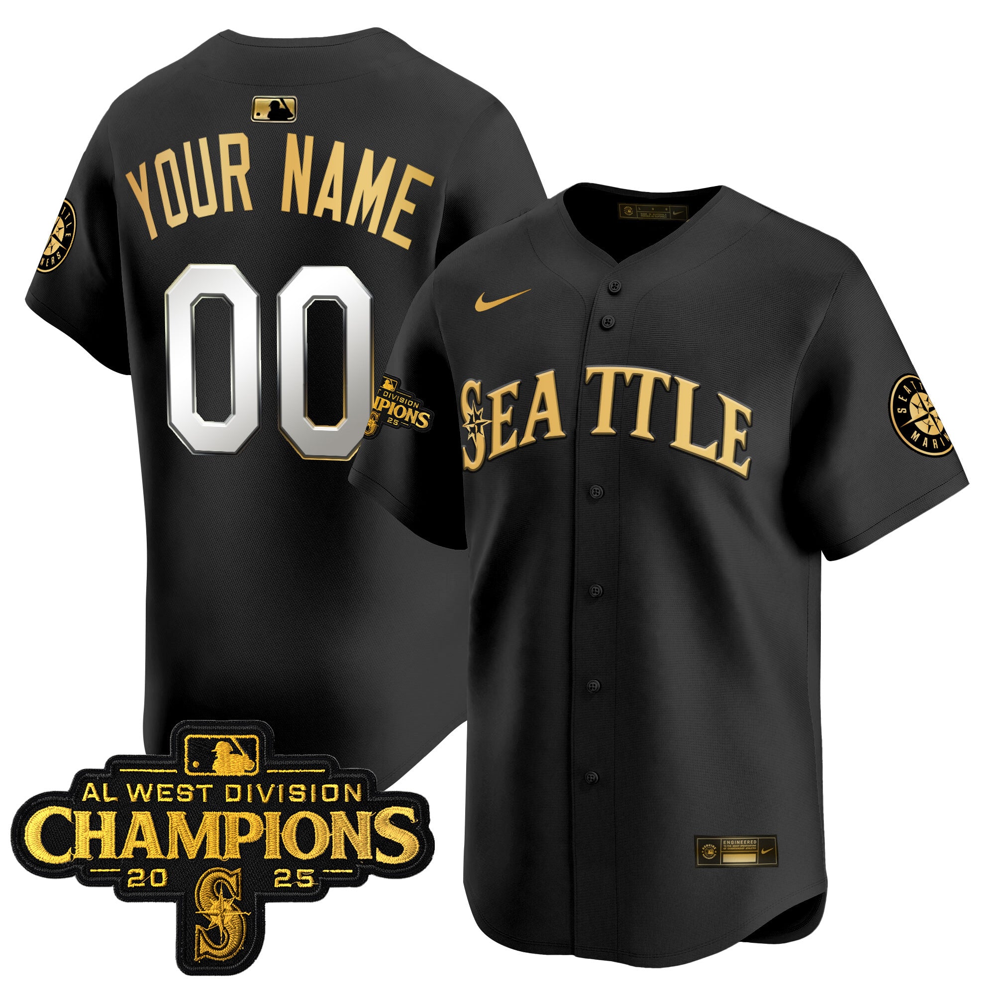 Seattle Mariners 2025 AL West Division Champions Vapor Premier Custom Jersey - All Stitched