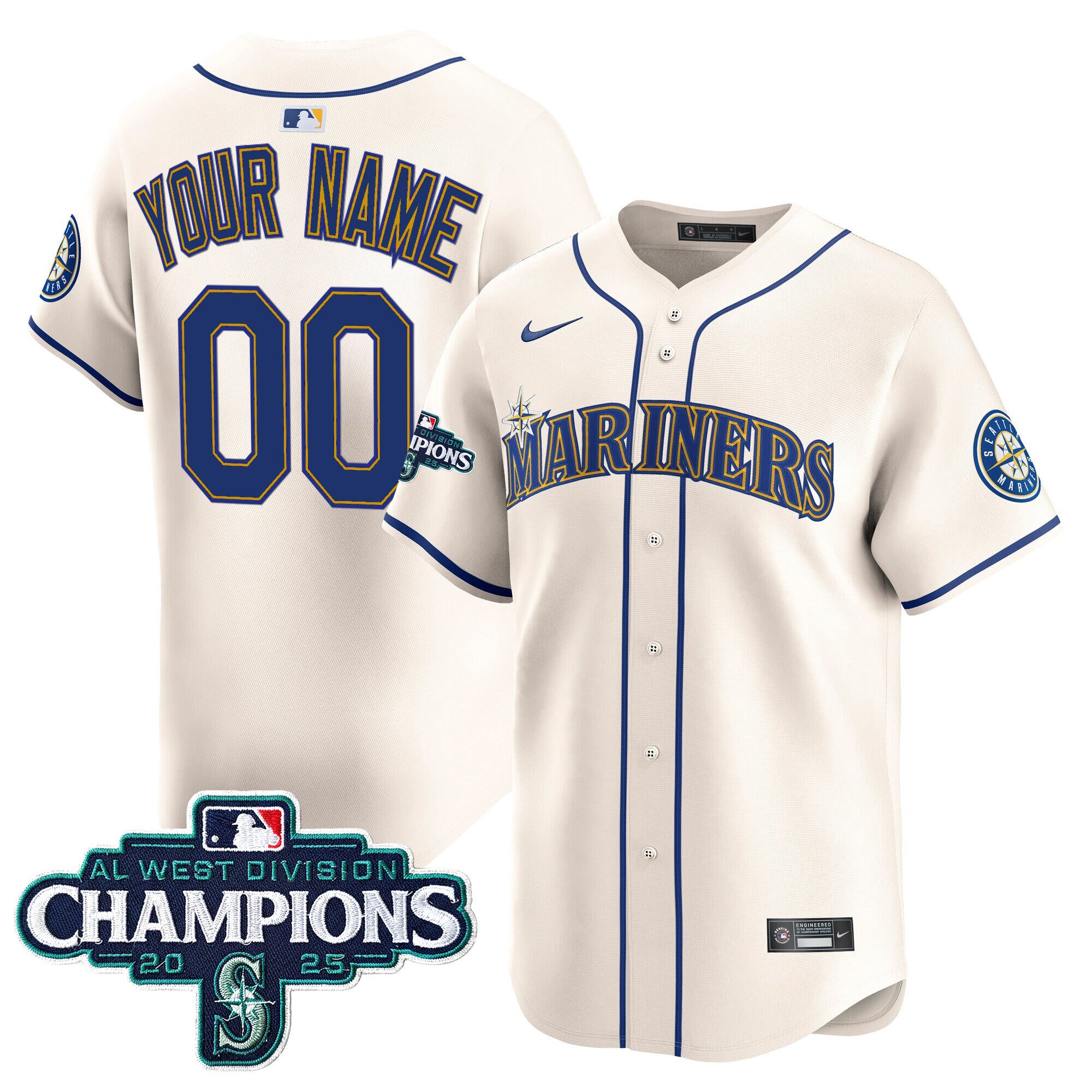 Seattle Mariners 2025 AL West Division Champions Vapor Premier Custom Jersey - All Stitched