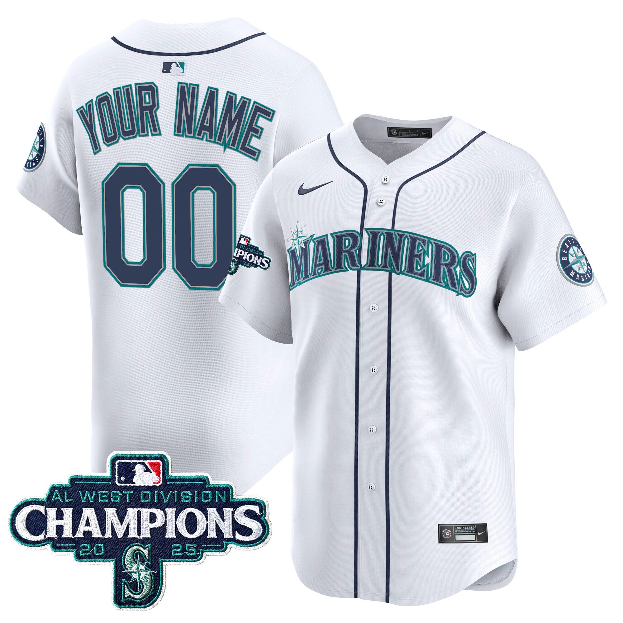 Seattle Mariners 2025 AL West Division Champions Vapor Premier Custom Jersey - All Stitched