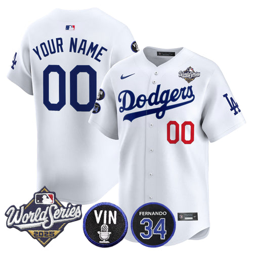 Dodgers 2025 World Series Vapor Premier Limited Custom Jersey - Vin Scully & Fernando Patch - All Stitched