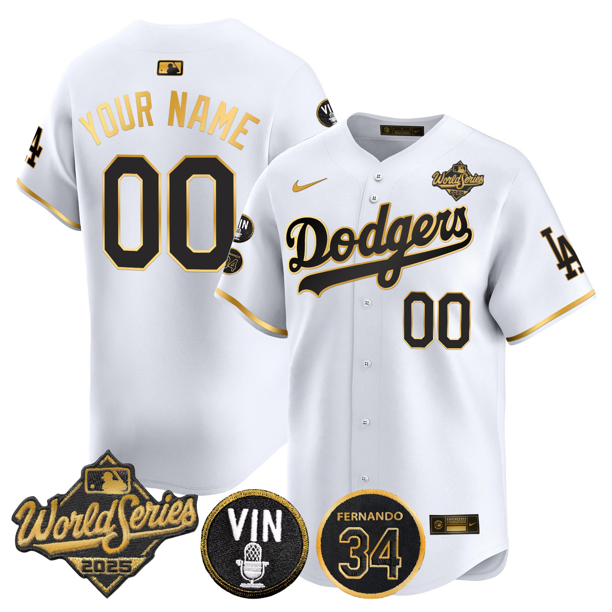 Dodgers 2025 World Series Vapor Premier Limited Custom Jersey - Vin Scully & Fernando Patch - All Stitched