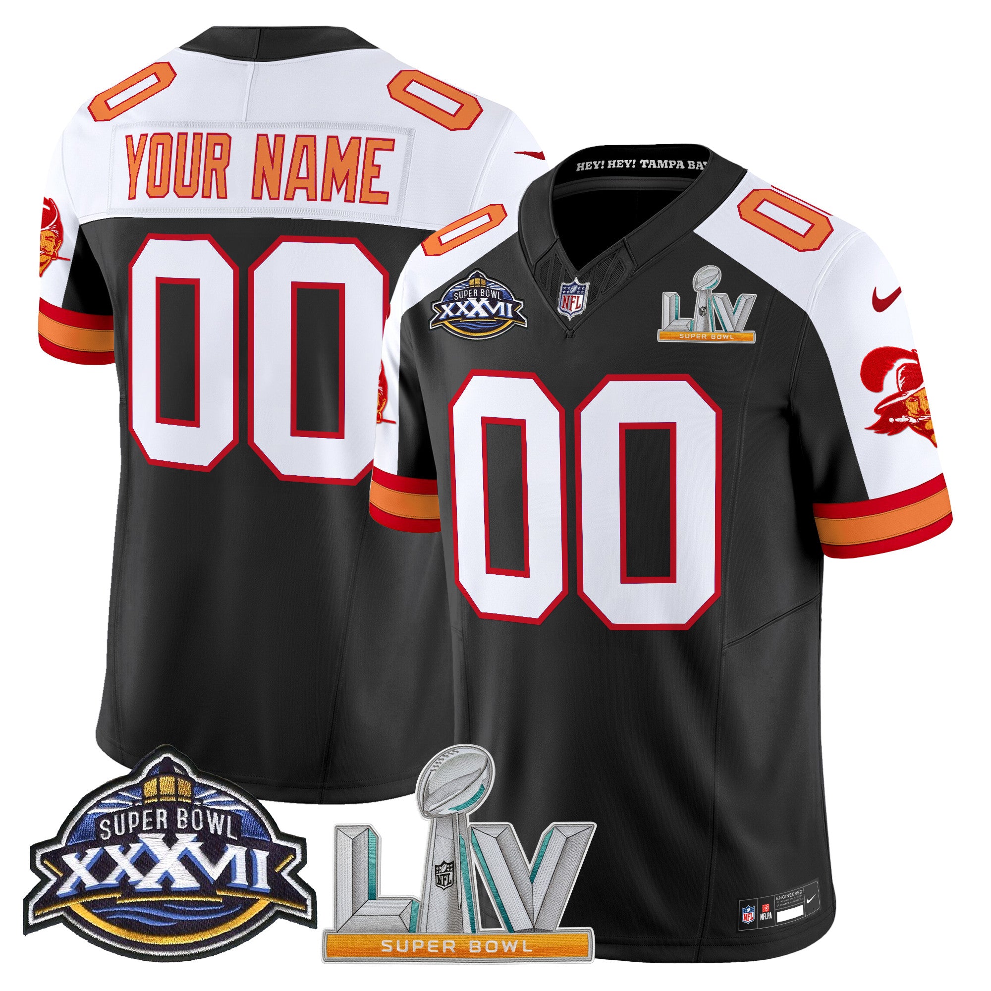 Tampa Bay Buccaneers Super Bowl XXXVII & Super Bowl LV Patch Throwback Vapor Limited Custom Jersey - All Stitched