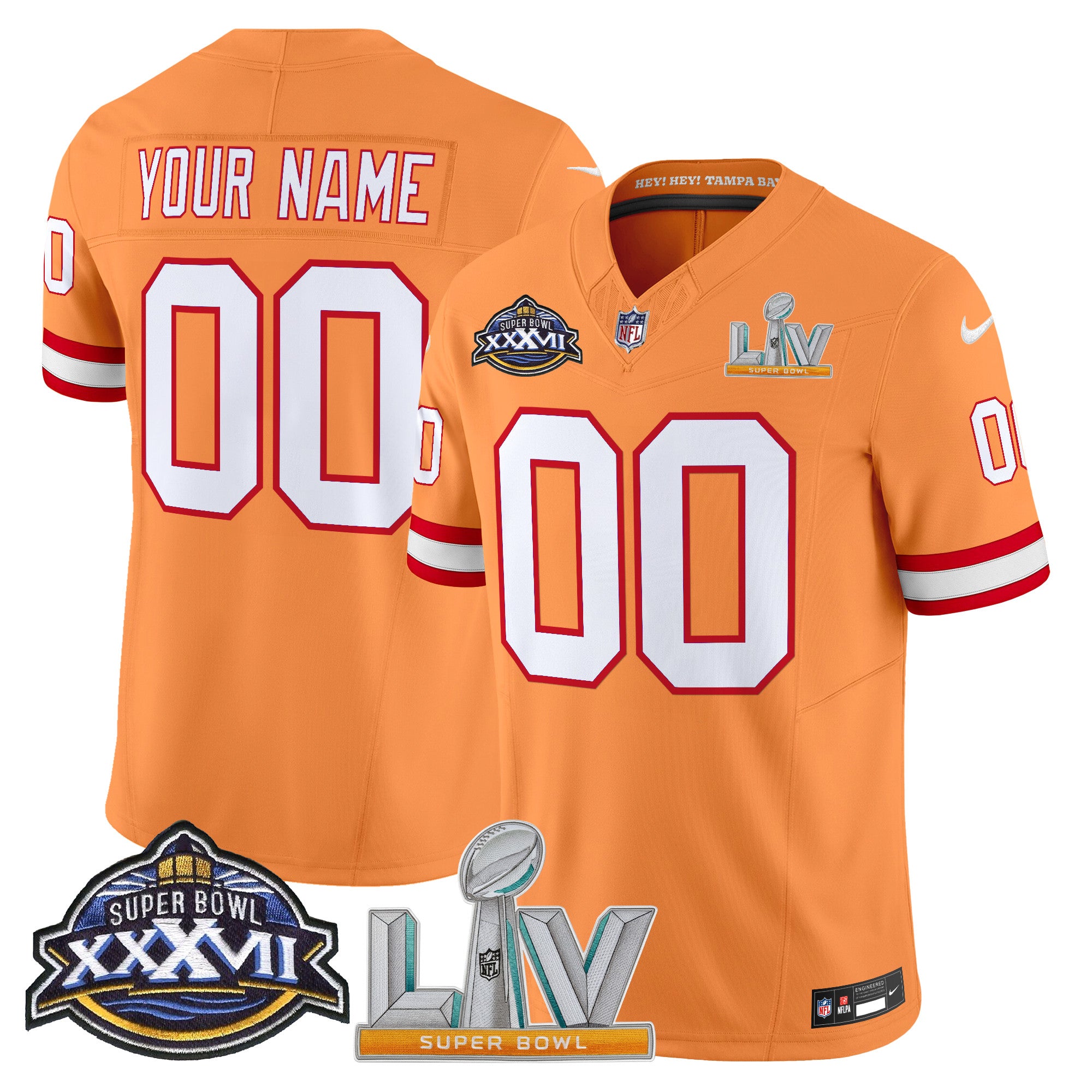 Tampa Bay Buccaneers Super Bowl XXXVII & Super Bowl LV Patch Throwback Vapor Limited Custom Jersey - All Stitched