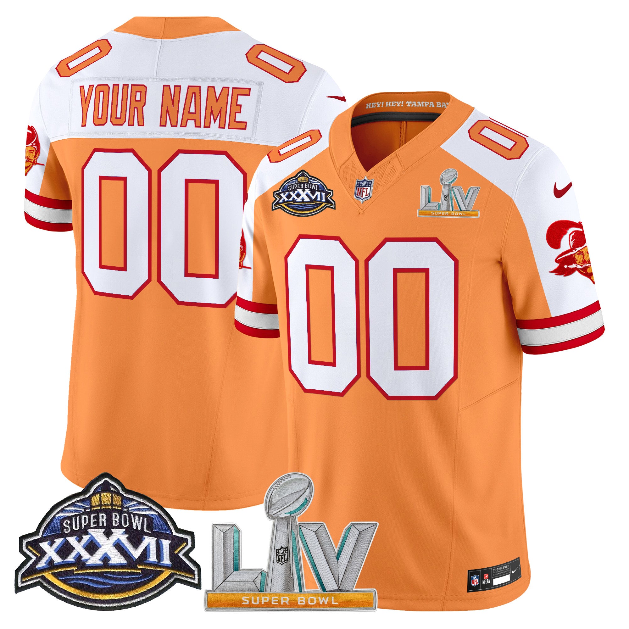 Tampa Bay Buccaneers Super Bowl XXXVII & Super Bowl LV Patch Throwback Vapor Limited Custom Jersey - All Stitched