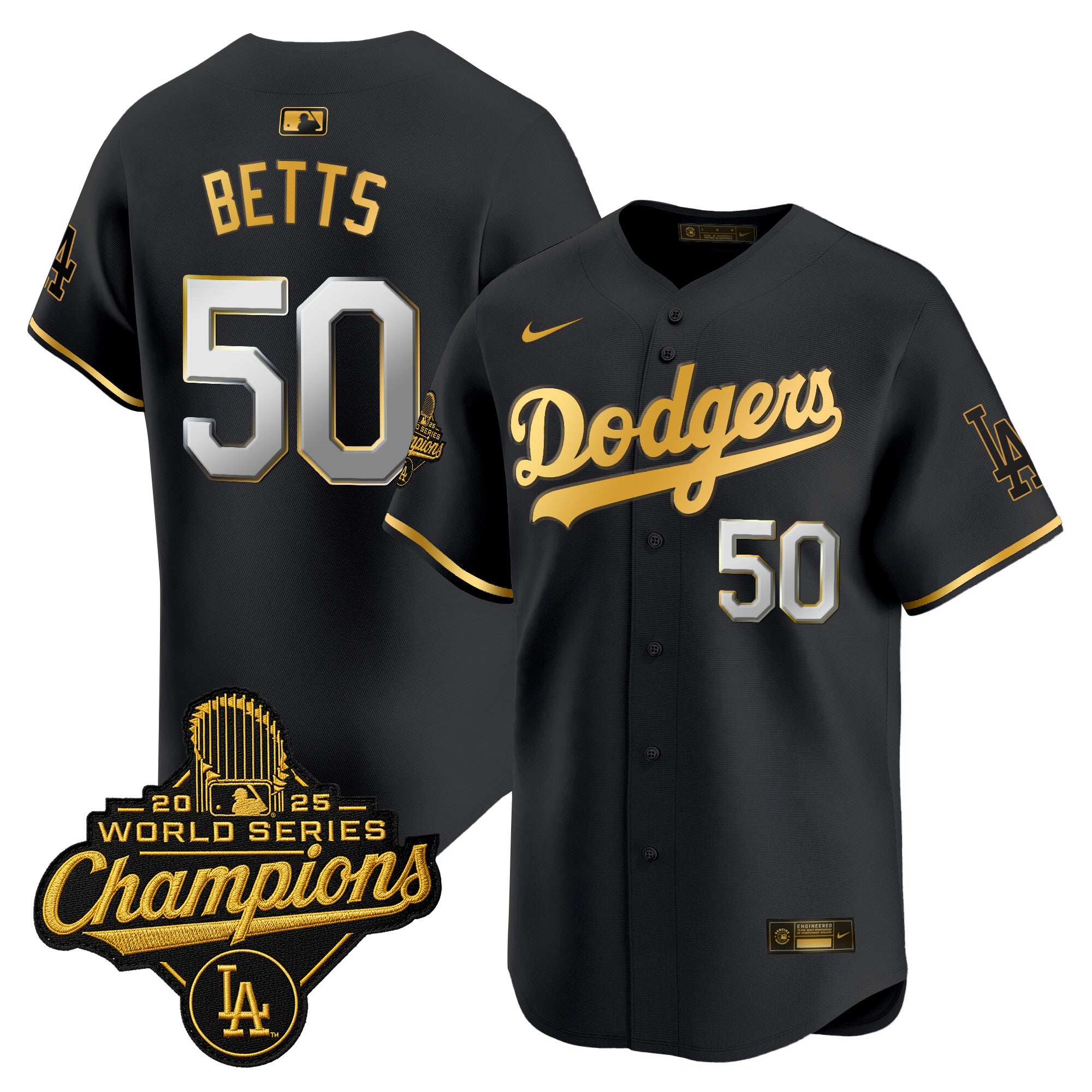 Men's Dodgers 2025 World Series Champions Patch Gold Trim Vapor Premier Limited Jersey - All Stitched