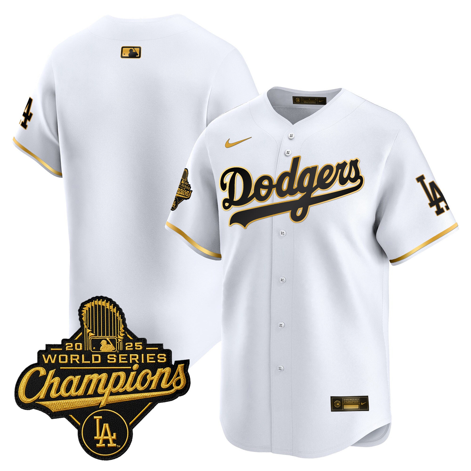Men's Dodgers 2025 World Series Champions Patch Gold Trim Vapor Premier Limited Jersey - All Stitched