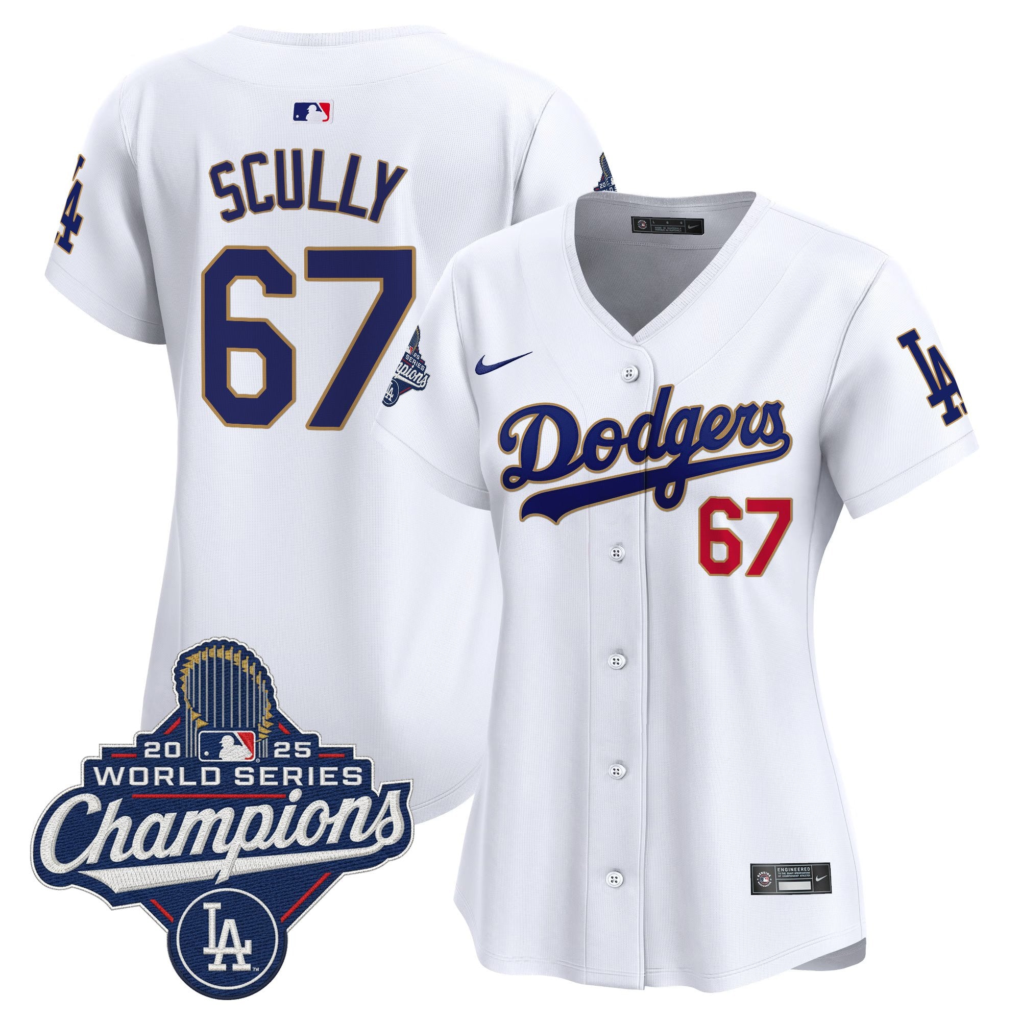 Women's Dodgers 2025 World Series Champions Patch Gold Trim Vapor Premier Limited Jersey - All Stitched