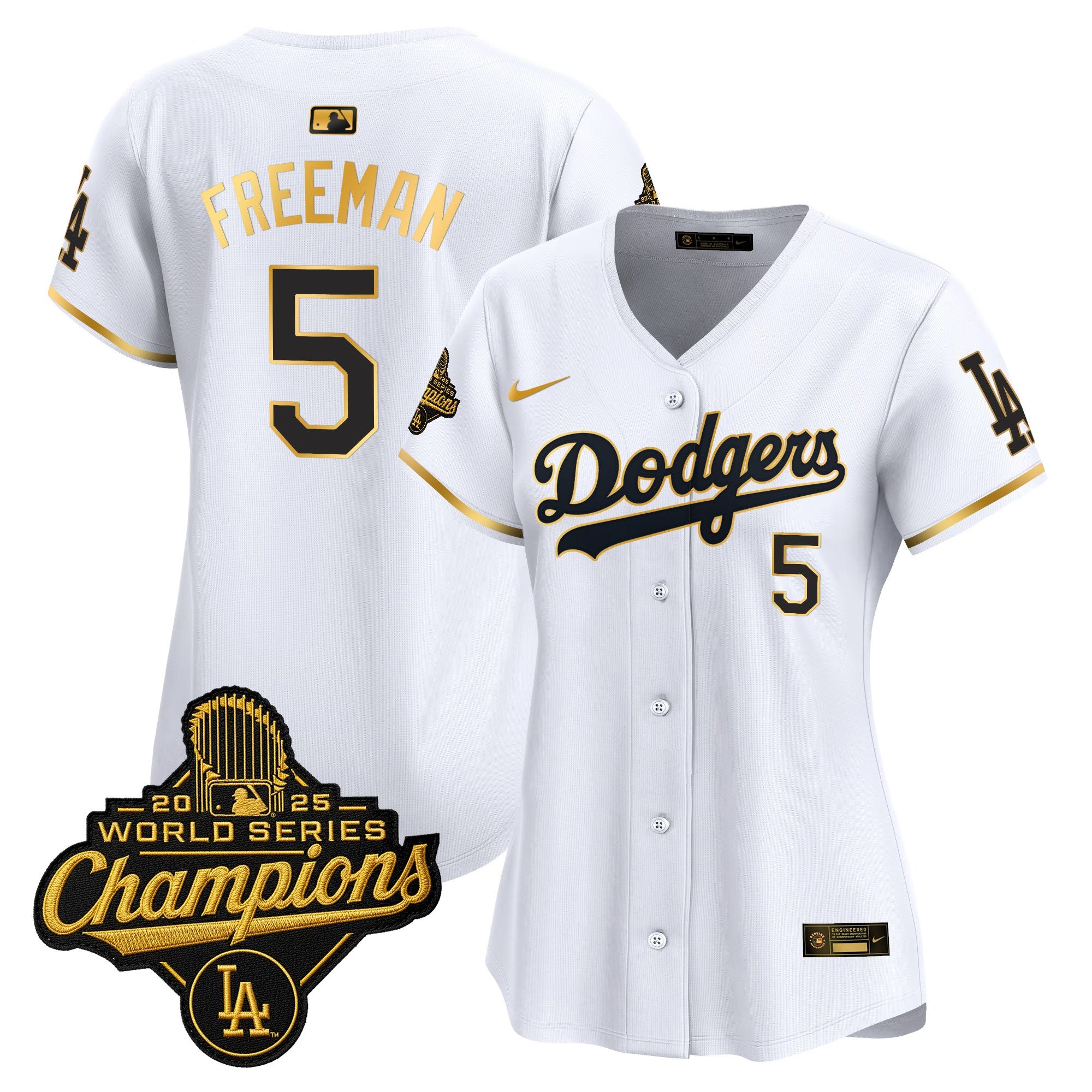 Women's Dodgers 2025 World Series Champions Patch Gold Trim Vapor Premier Limited Jersey - All Stitched
