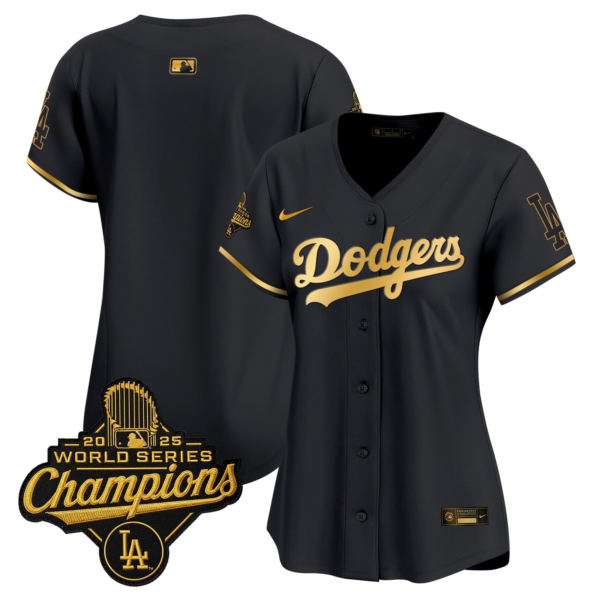 Women's Dodgers 2025 World Series Champions Patch Gold Trim Vapor Premier Limited Jersey - All Stitched