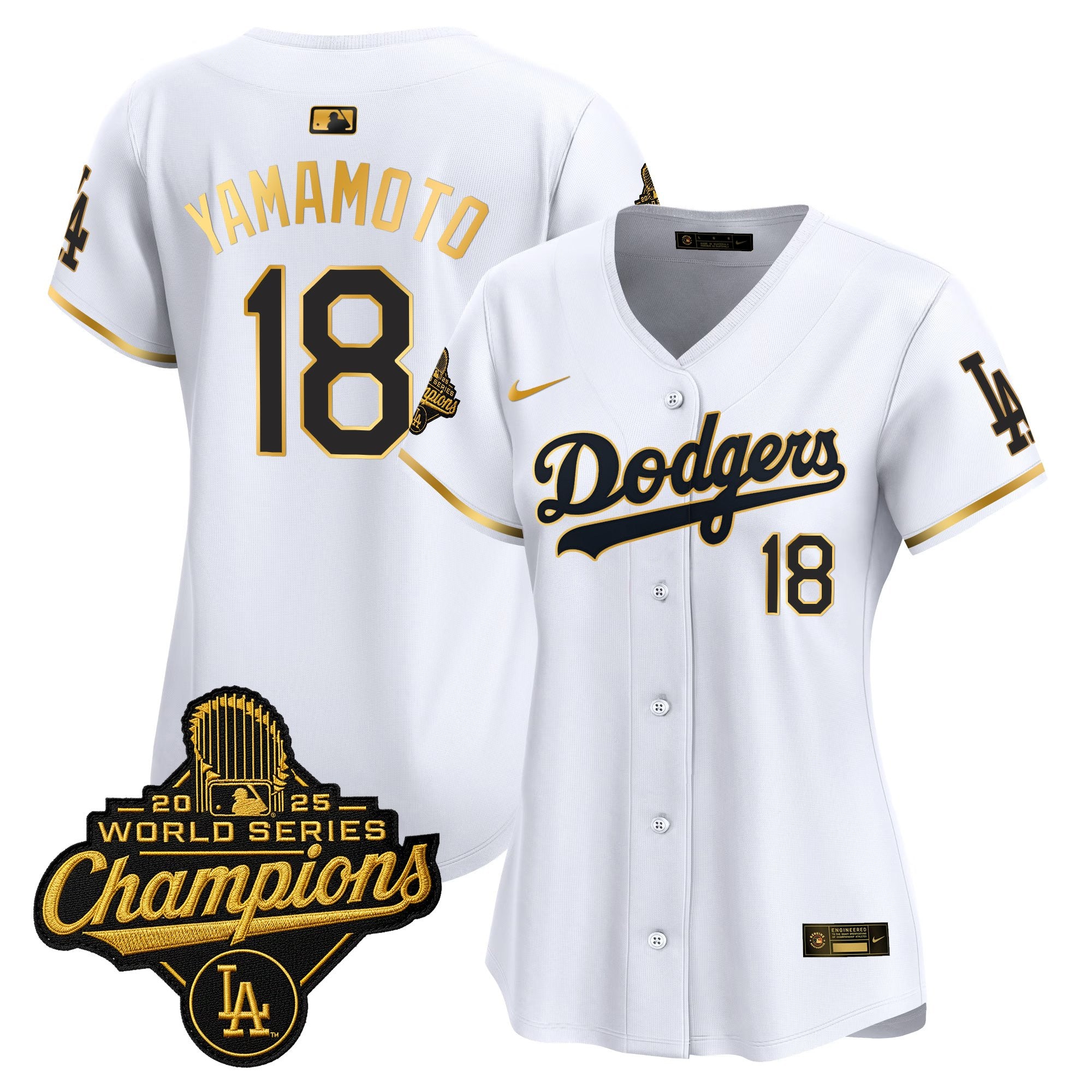 Women's Dodgers 2025 World Series Champions Patch Gold Trim Vapor Premier Limited Jersey - All Stitched