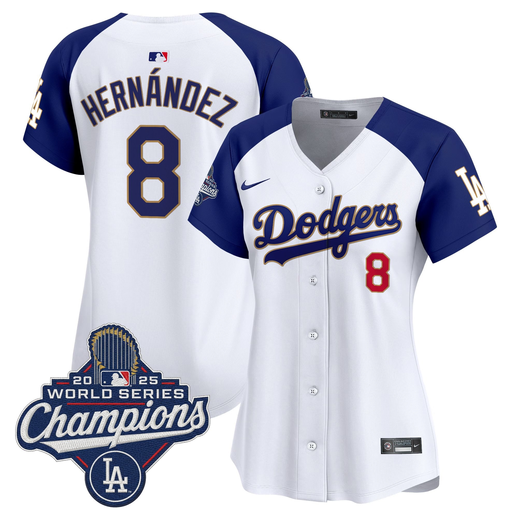 Women's Dodgers 2025 World Series Champions Patch Gold Trim Vapor Premier Limited Jersey - All Stitched