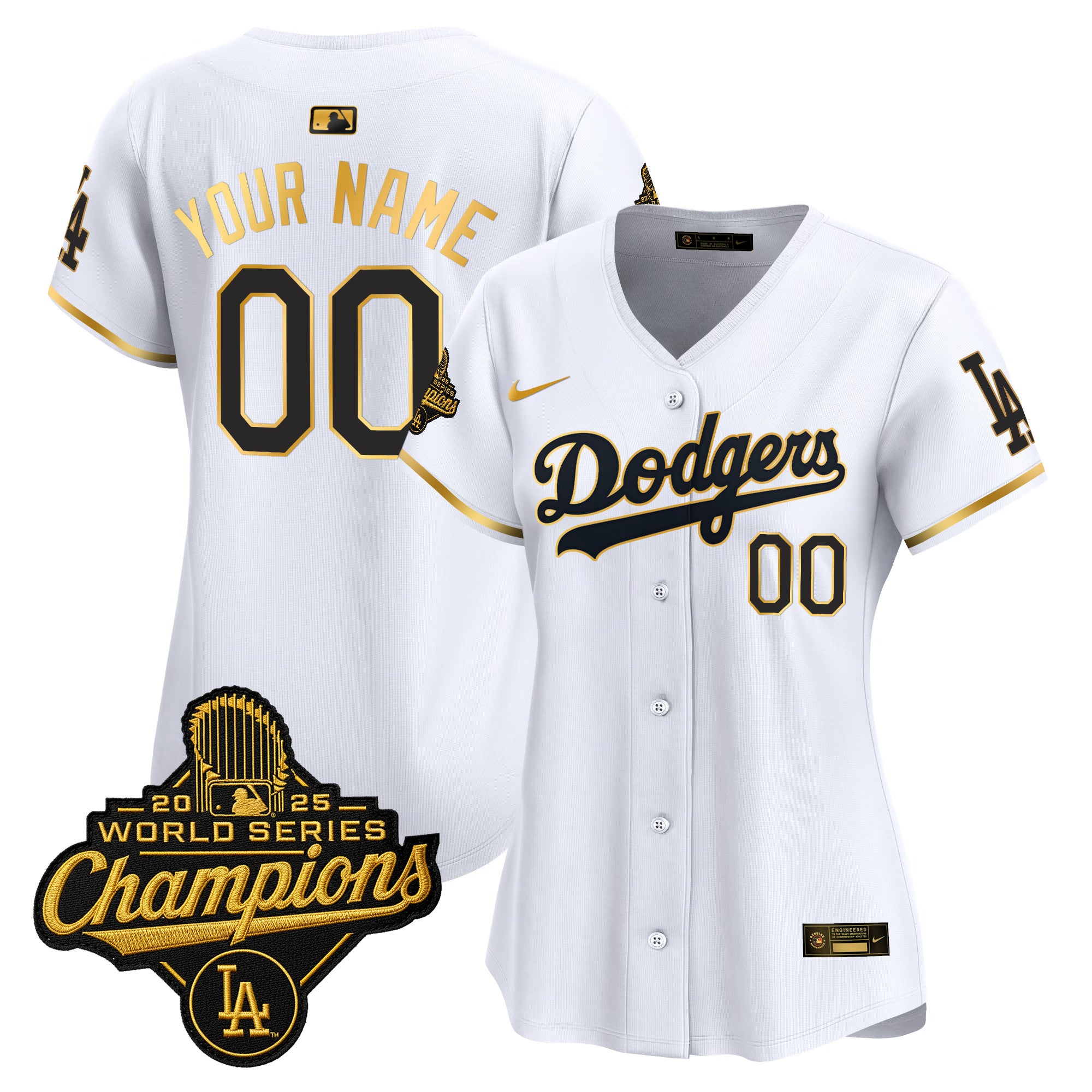 Dodgers 2025 World Series Champions Patch Gold Trim Vapor Premier Limited Custom Jersey - All Stitched