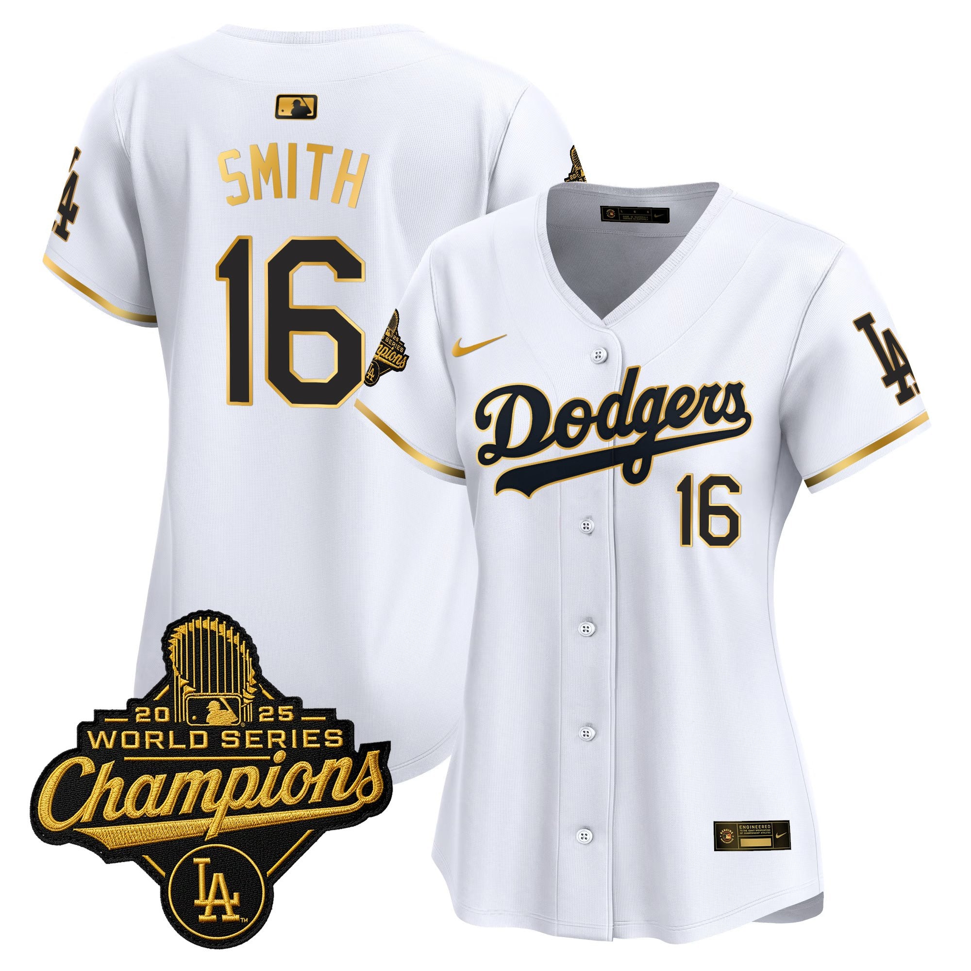 Women's Dodgers 2025 World Series Champions Patch Gold Trim Vapor Premier Limited Jersey - All Stitched