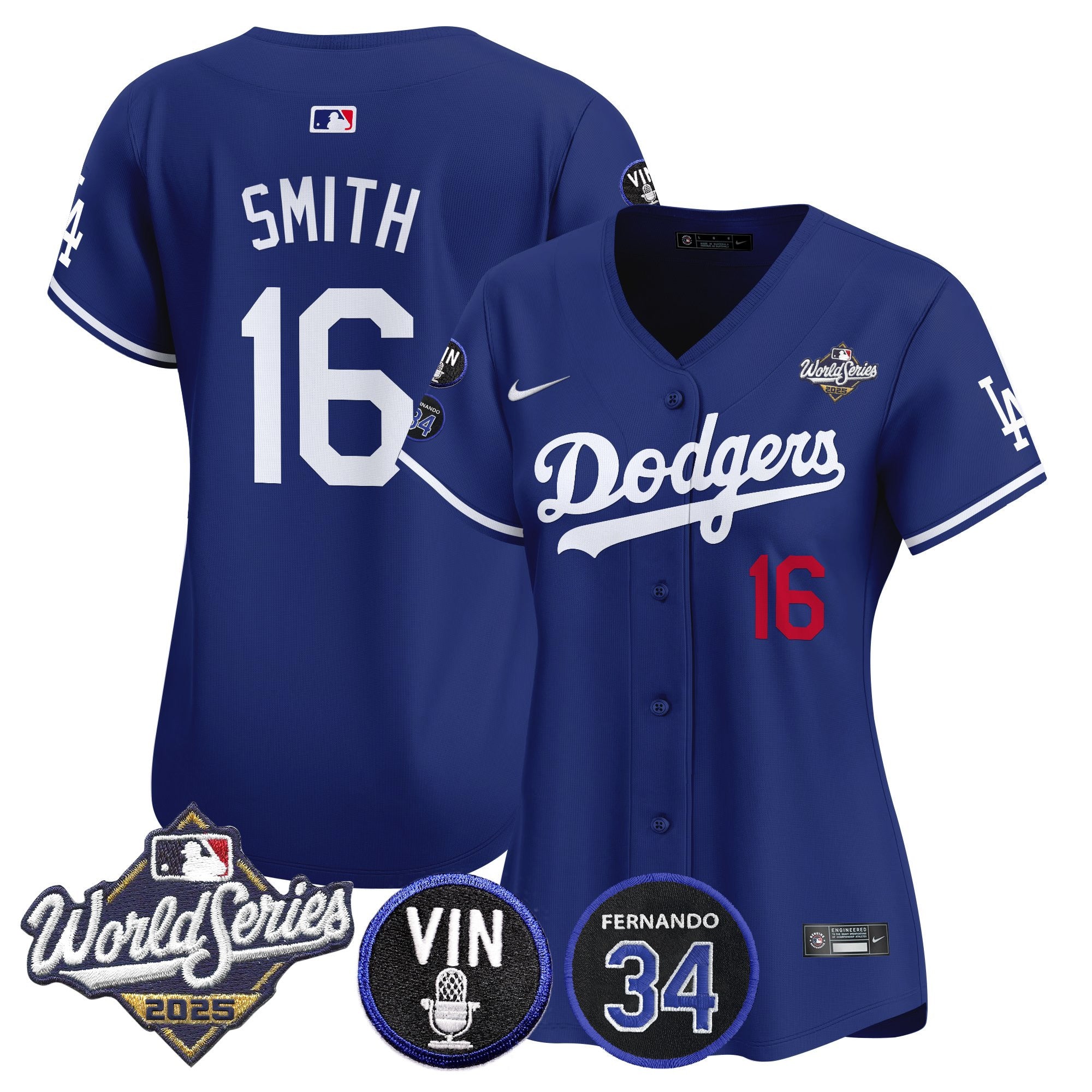Women's Dodgers 2025 World Series Vapor Premier Limited Jersey - Vin Scully & Fernando Patch - All Stitched