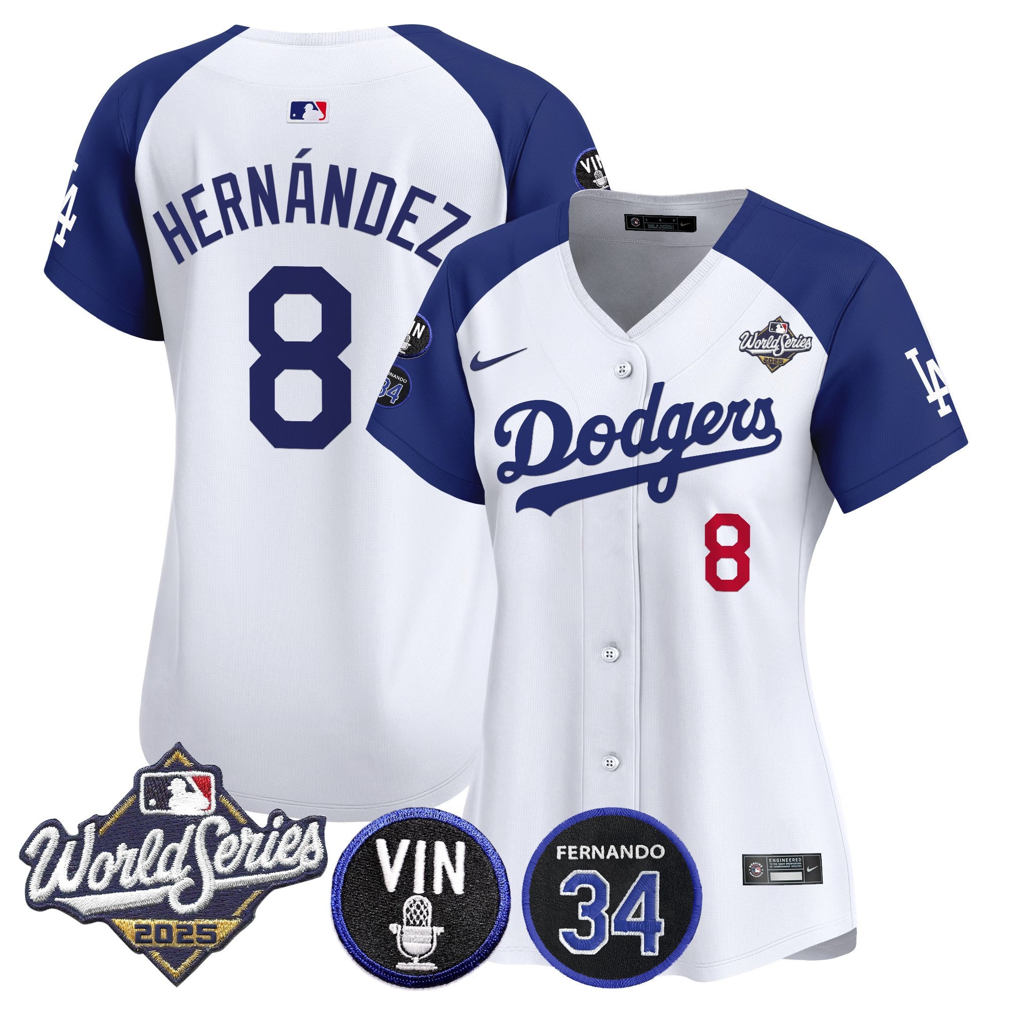 Women's Dodgers 2025 World Series Vapor Premier Limited Jersey - Vin Scully & Fernando Patch - All Stitched