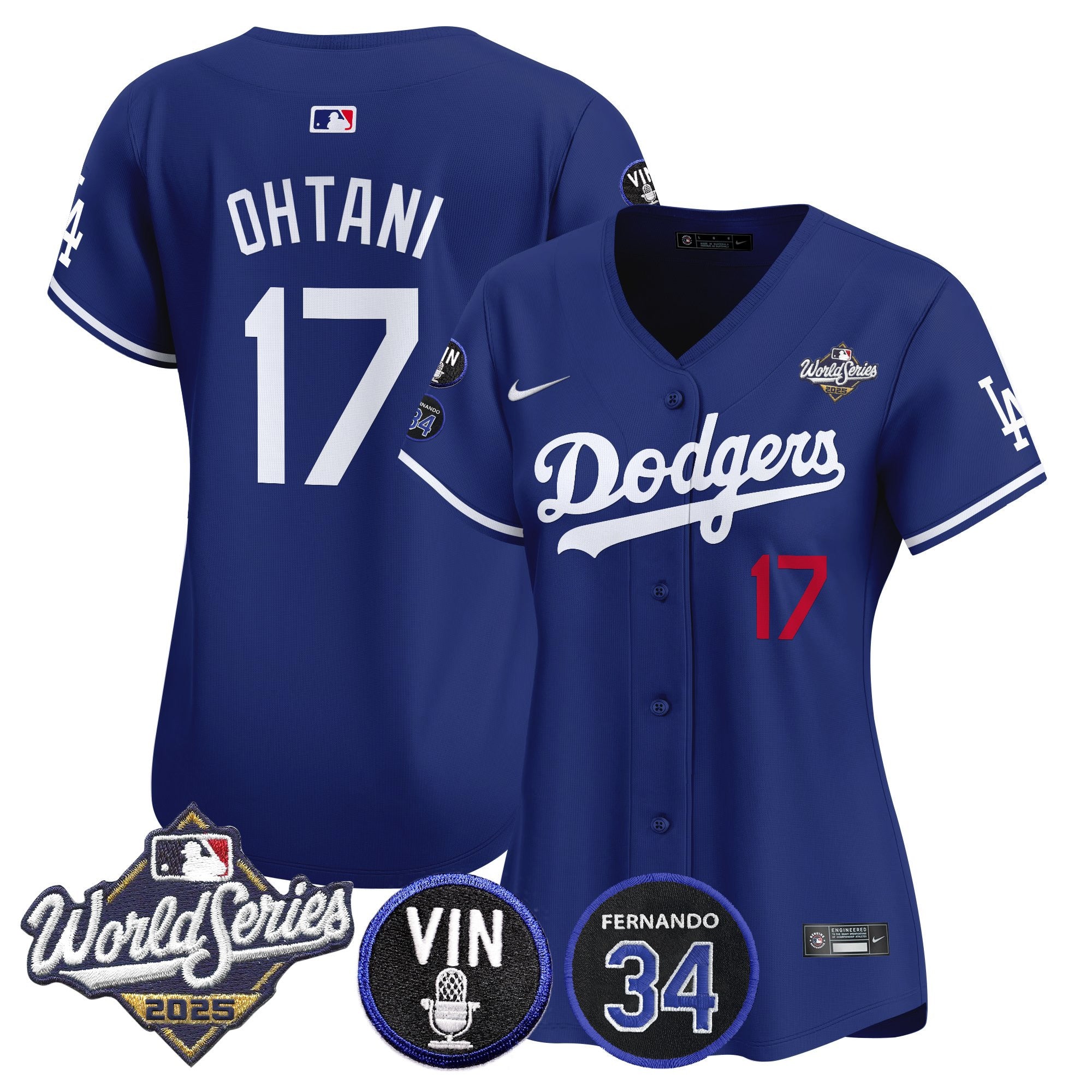 Women's Dodgers 2025 World Series Vapor Premier Limited Jersey - Vin Scully & Fernando Patch - All Stitched