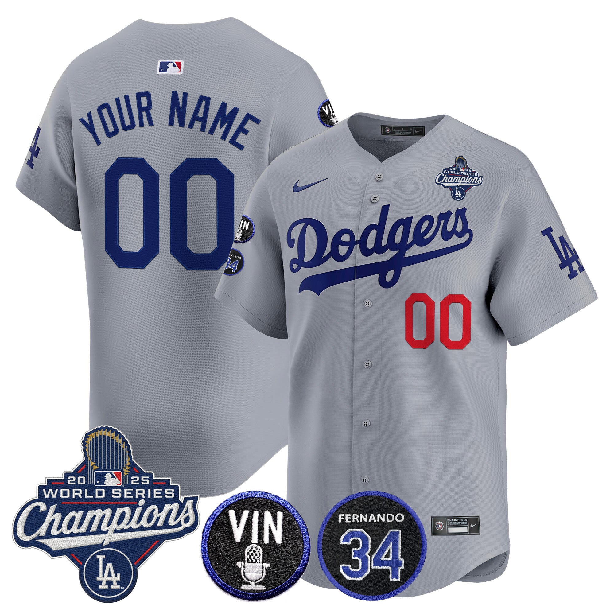 Dodgers 2025 World Series Champions Vapor Premier Limited Custom Jersey - Vin Scully & Fernando Patch - All Stitched