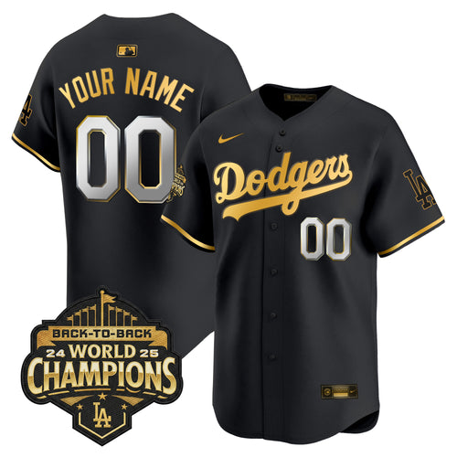 Dodgers 2025 Back-To-Back Champions Gold Trim Vapor Premier Limited Custom Jersey - All Stitched