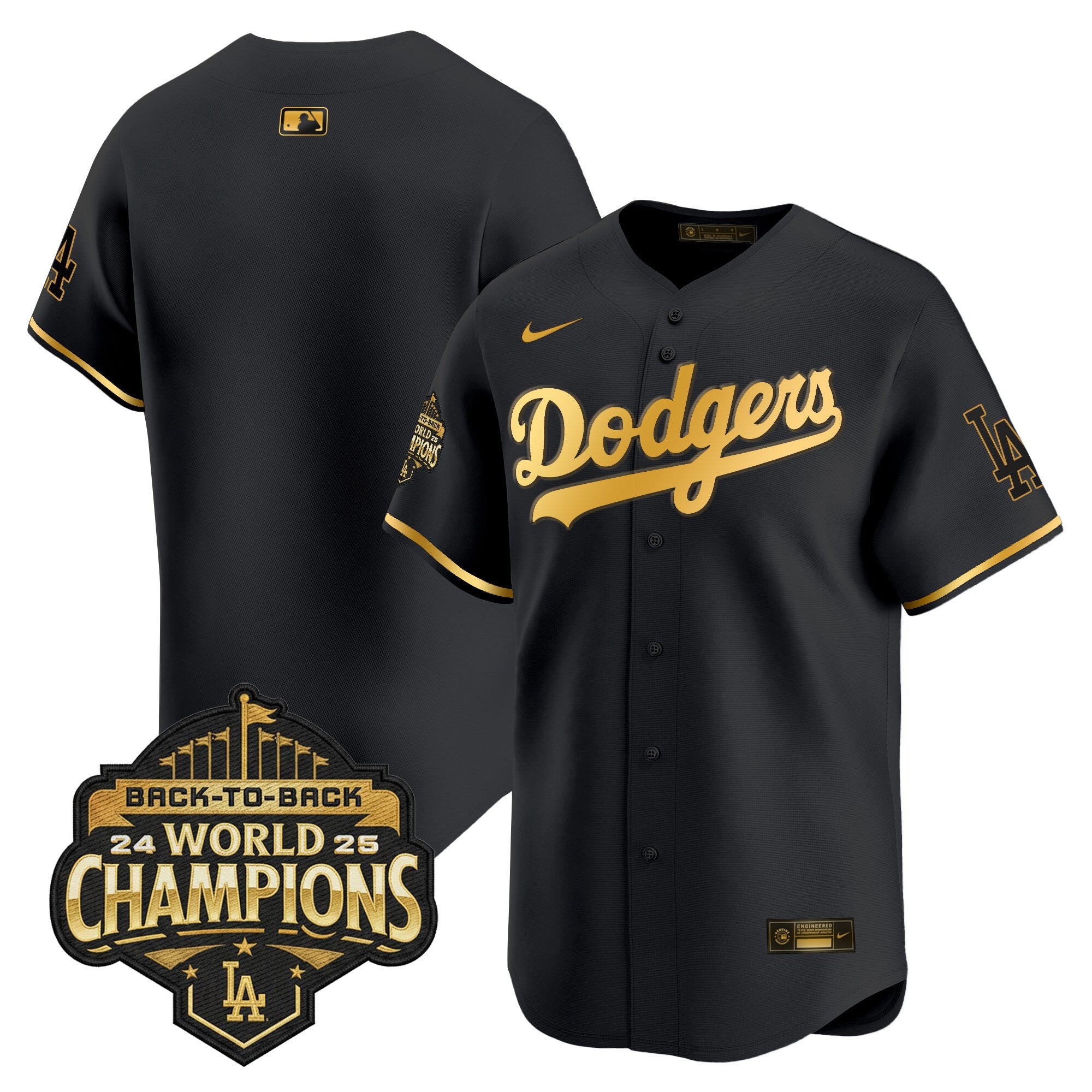 Men's Dodgers 2025 Back-To-Back Champions Gold Trim Vapor Premier Limited Jersey - All Stitched