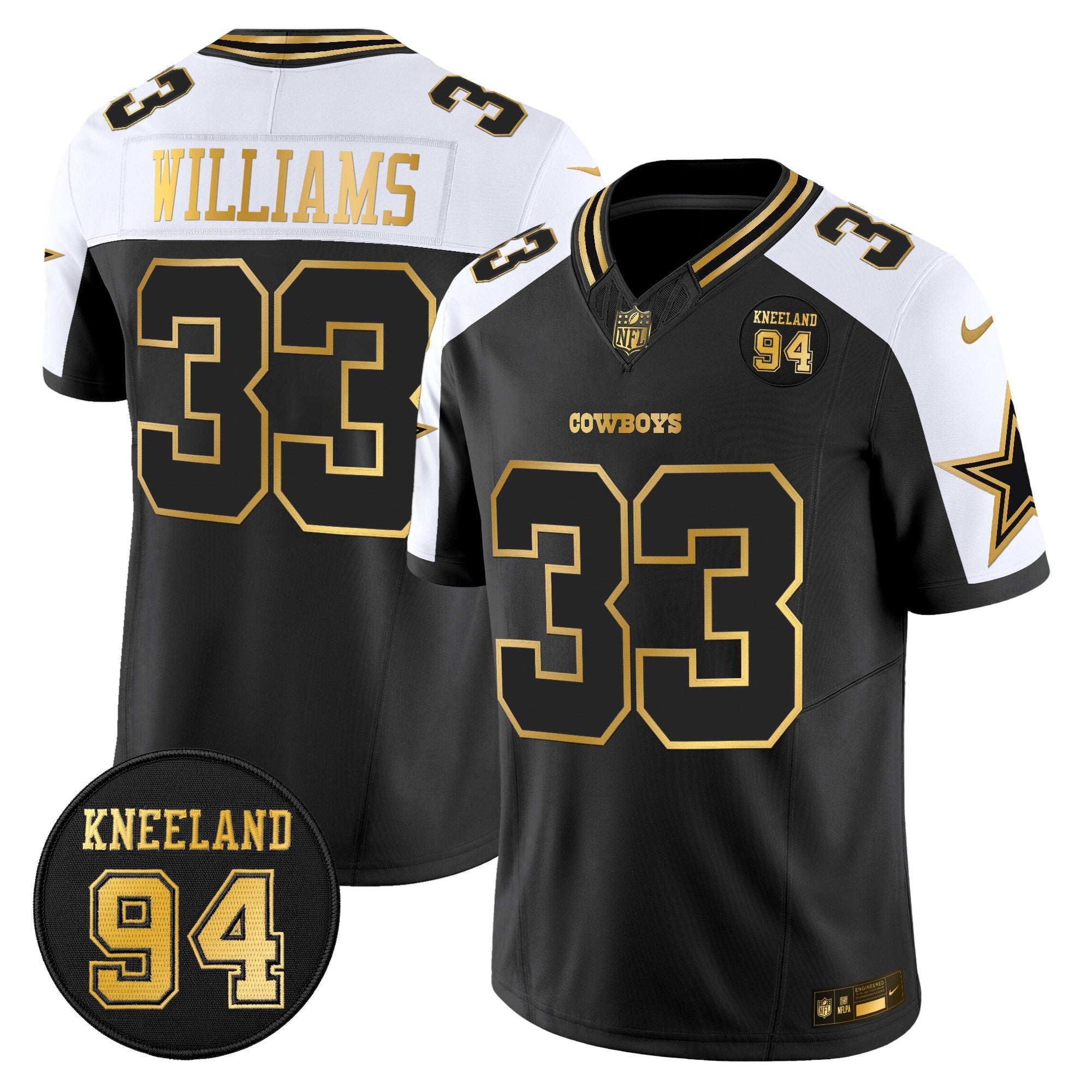 Men's Dallas Cowboys #94 Marshawn Kneeland Memorial Patch Gold Vapor Limited Jersey - All Stitched