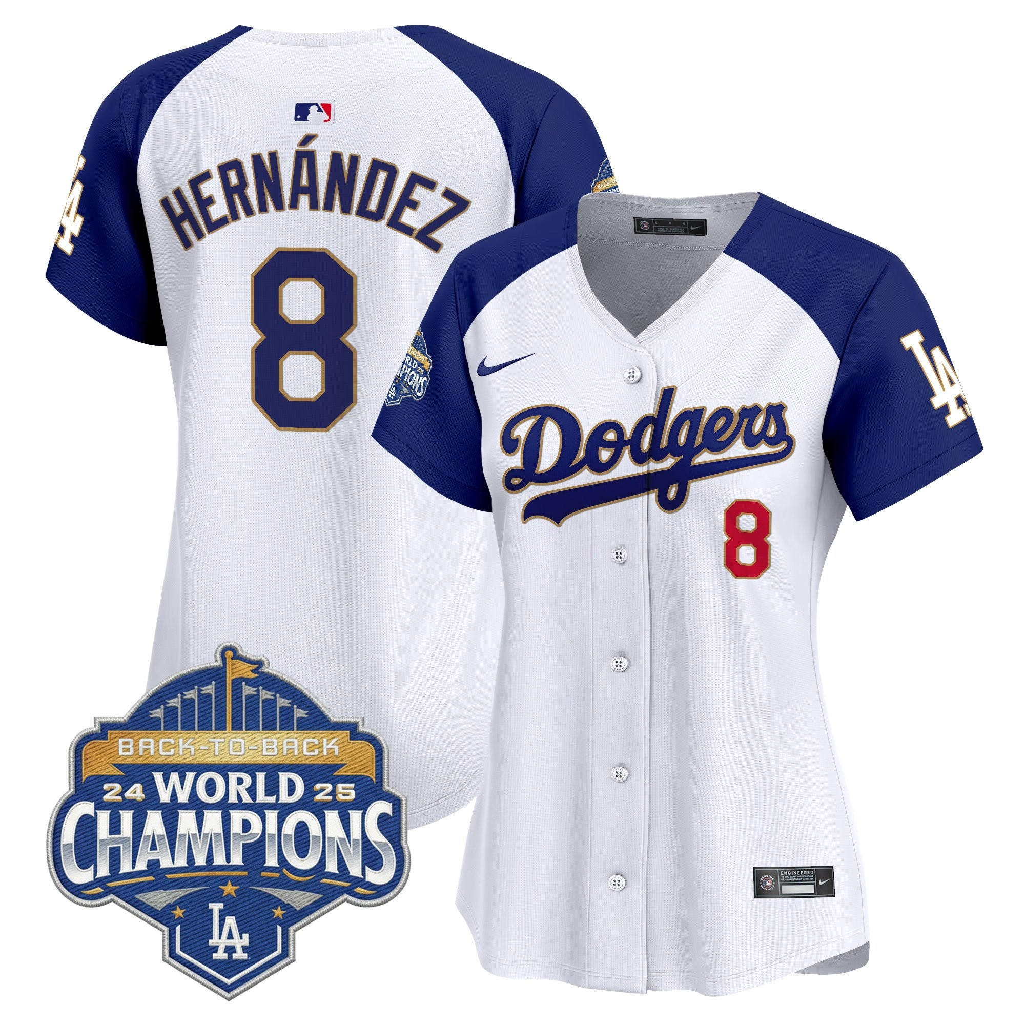 Women's Dodgers 2025 Back-To-Back Champions Gold Trim Vapor Premier Limited Jersey - All Stitched
