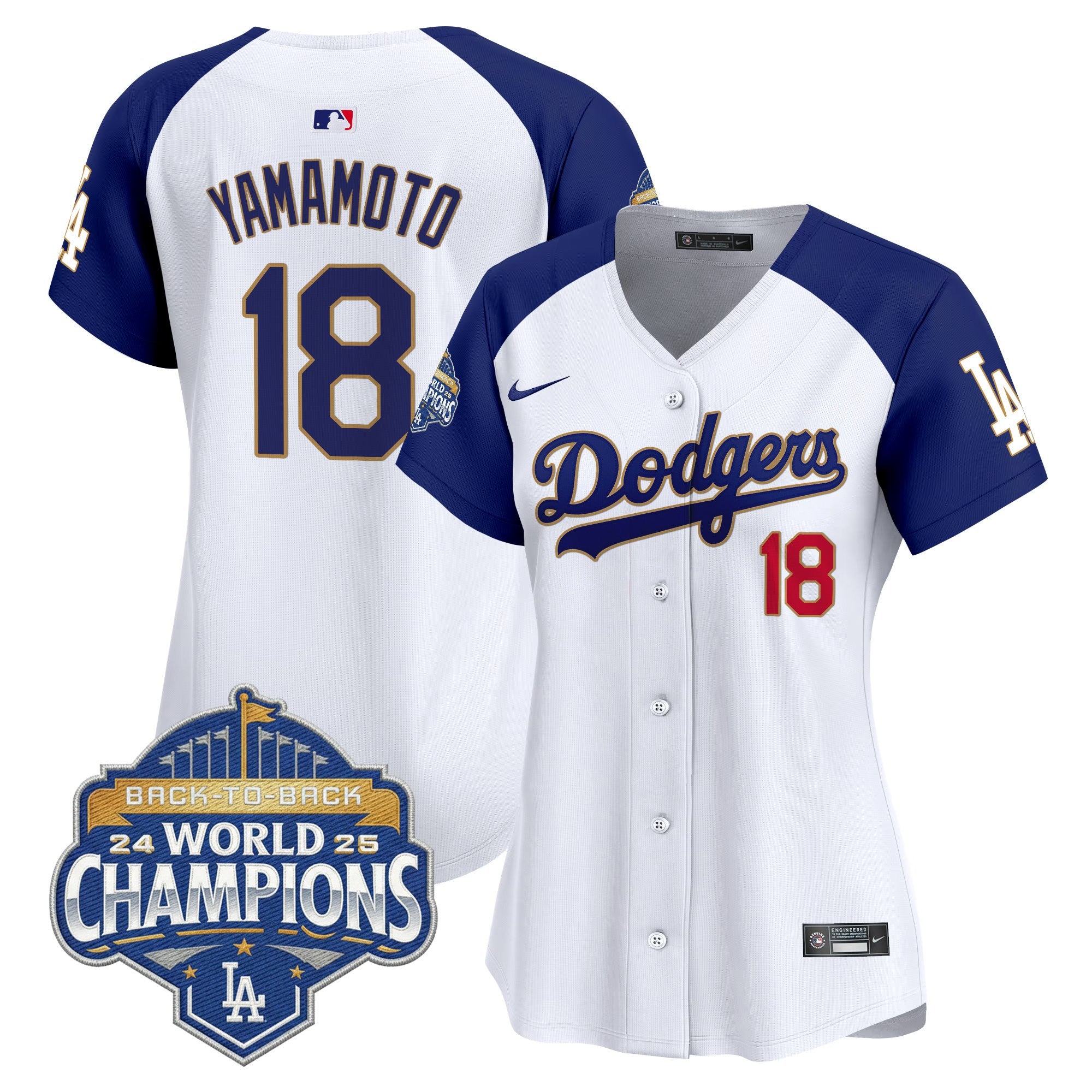 Women's Dodgers 2025 Back-To-Back Champions Gold Trim Vapor Premier Limited Jersey - All Stitched
