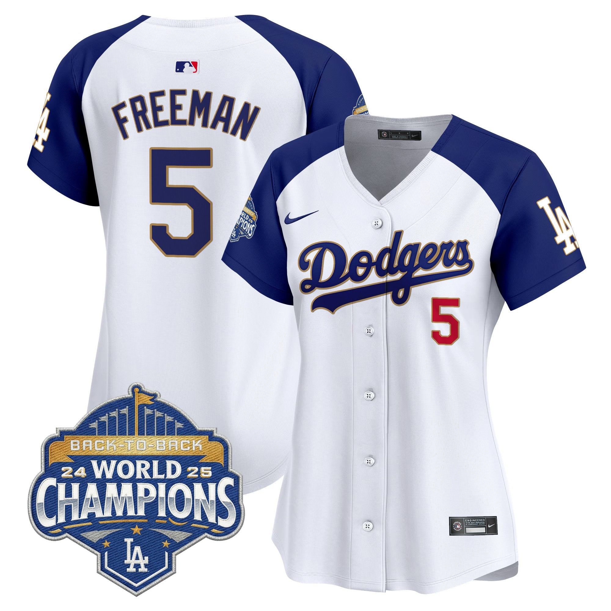 Women's Dodgers 2025 Back-To-Back Champions Gold Trim Vapor Premier Limited Jersey - All Stitched