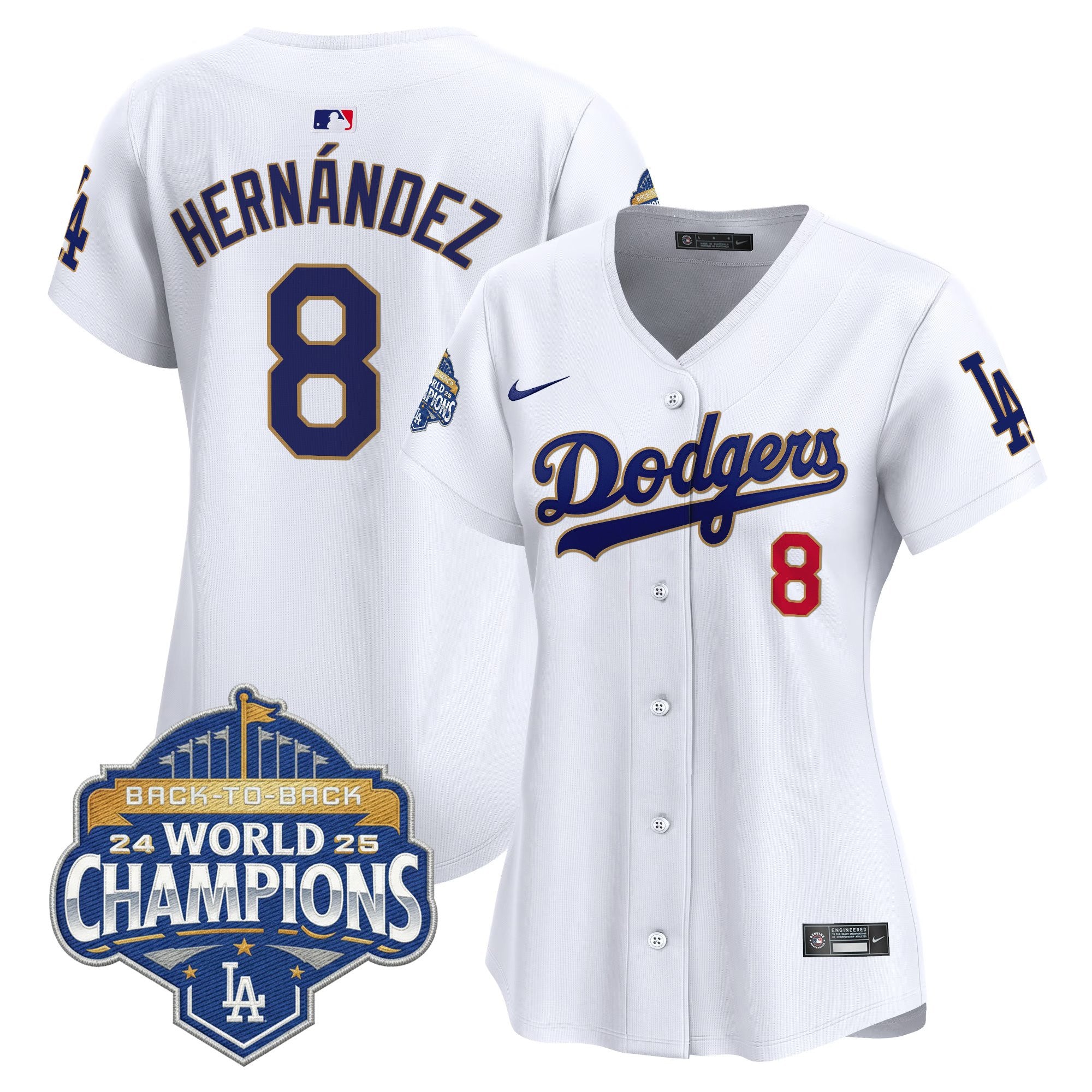 Women's Dodgers 2025 Back-To-Back Champions Gold Trim Vapor Premier Limited Jersey - All Stitched