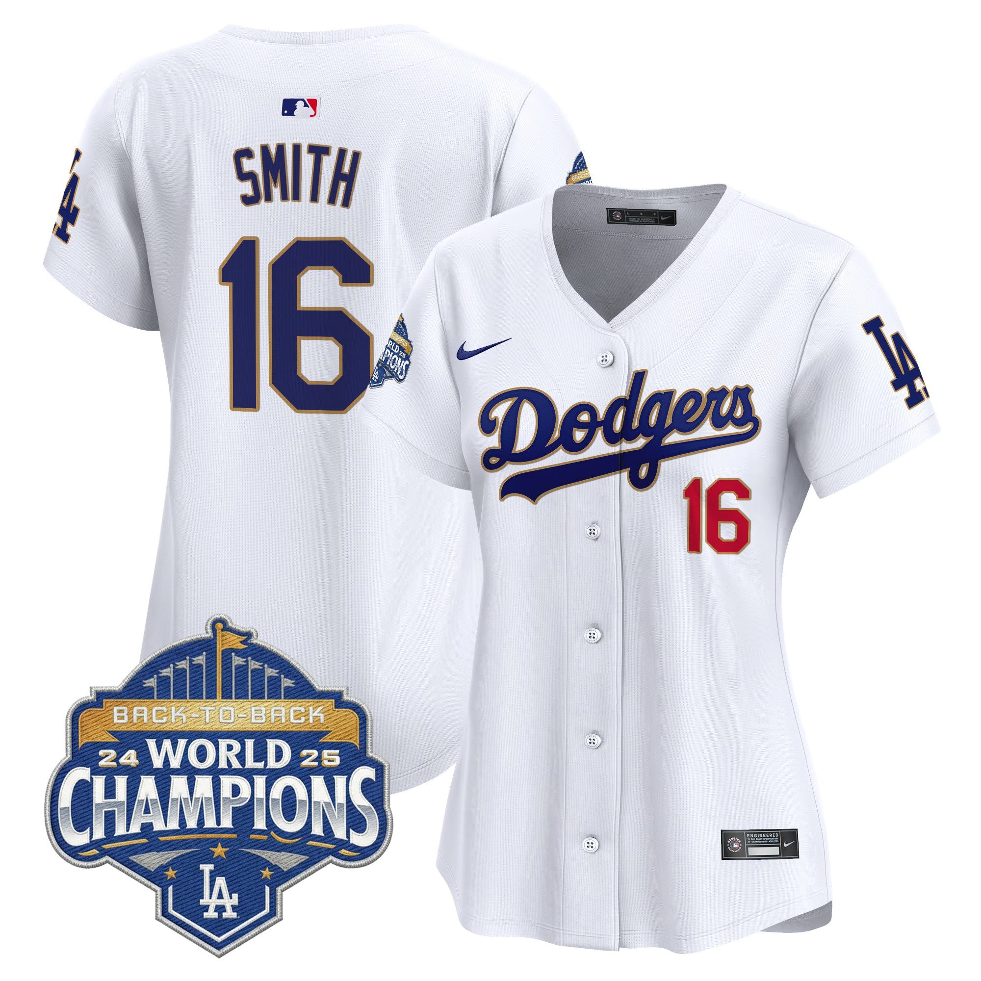 Women's Dodgers 2025 Back-To-Back Champions Gold Trim Vapor Premier Limited Jersey - All Stitched