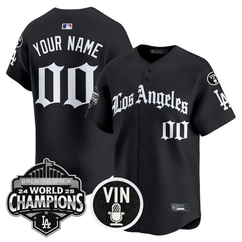 Dodgers 2025 Back-To-Back Champions Vapor Premier Limited Custom Jersey - LA Gothic Edition - All Stitched