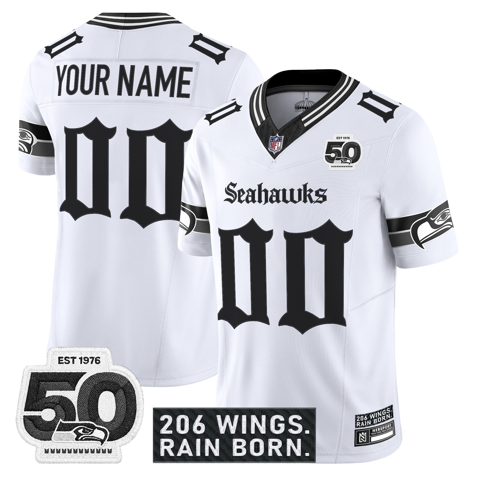 Seattle Seahawks 'Gothic Rain City Shadows Edition' Vapor Custom Jersey - 50th Anniversary Patch - All Stitched