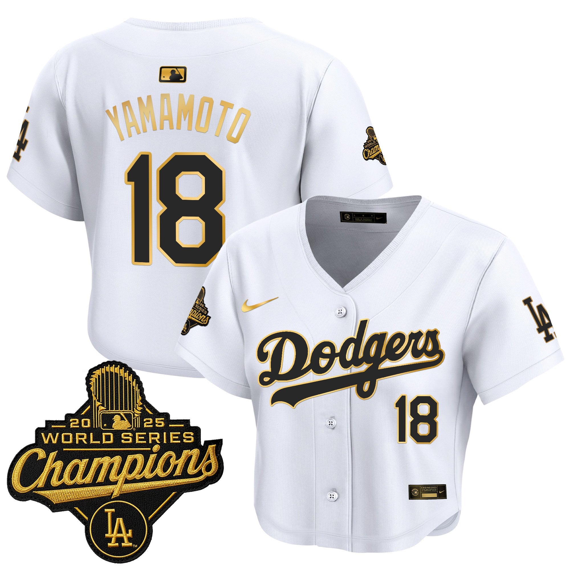 Women's Dodgers 2025 World Series Champions Patch Gold Trim Crop Top Baseball Jersey - All Stitched