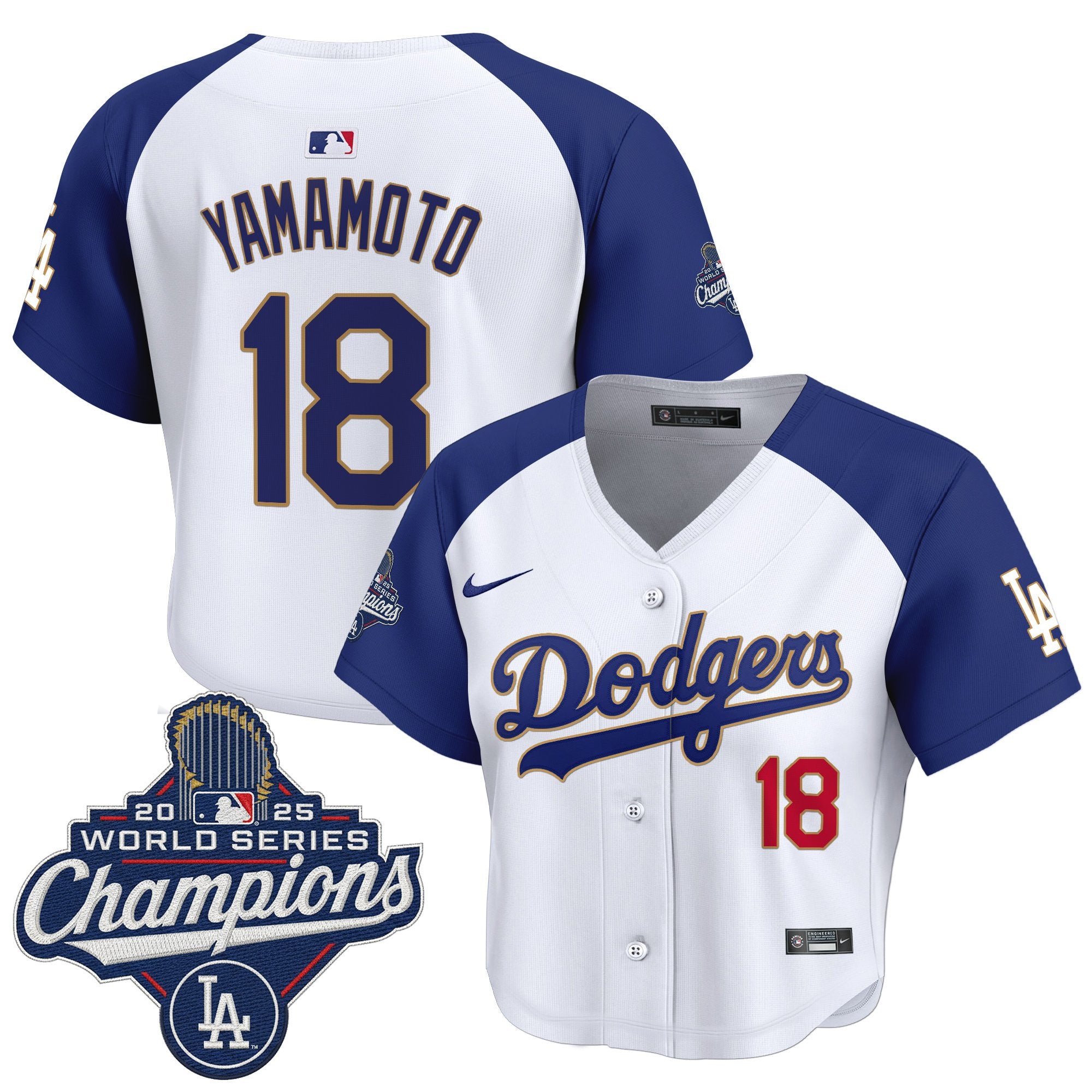 Women's Dodgers 2025 World Series Champions Patch Gold Trim Crop Top Baseball Jersey - All Stitched