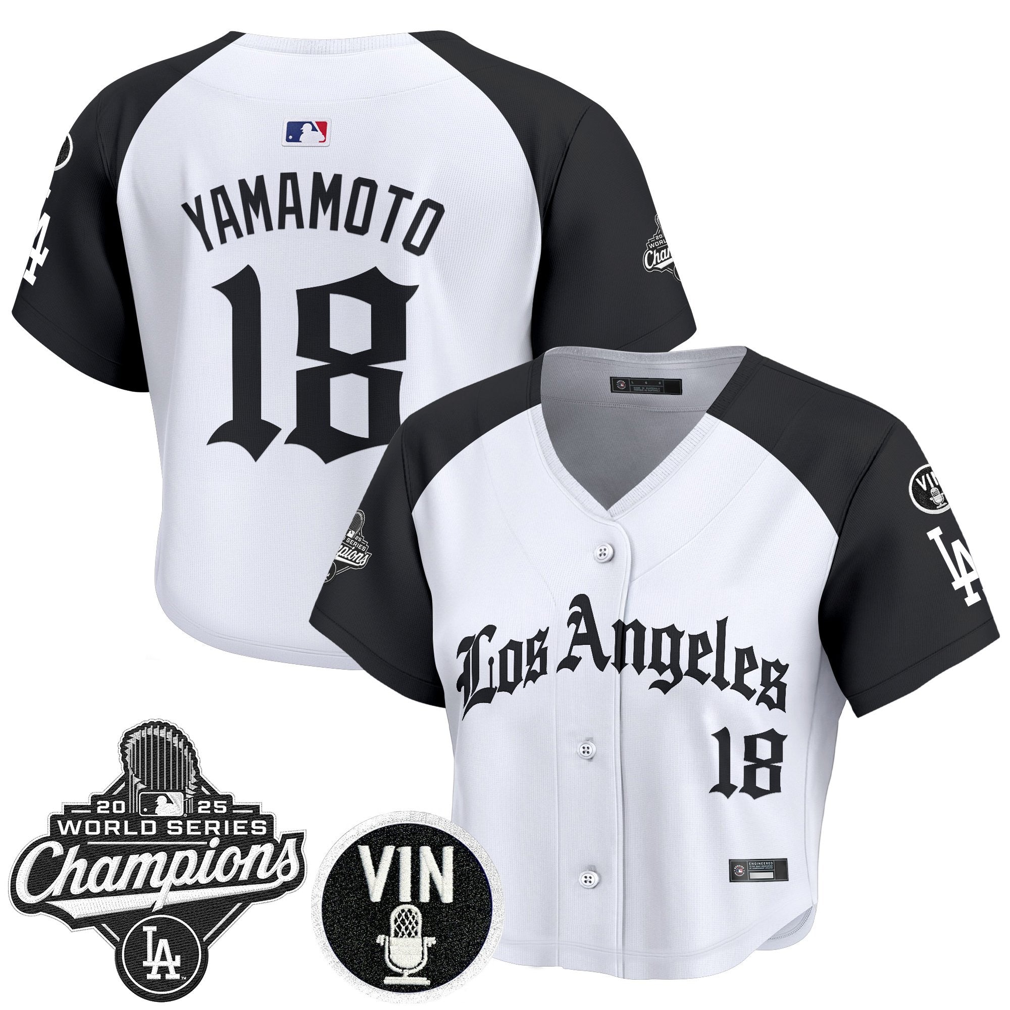 Women's Dodgers 2025 World Series Champions Crop Top Baseball Jersey - LA Gothic Edition - All Stitched