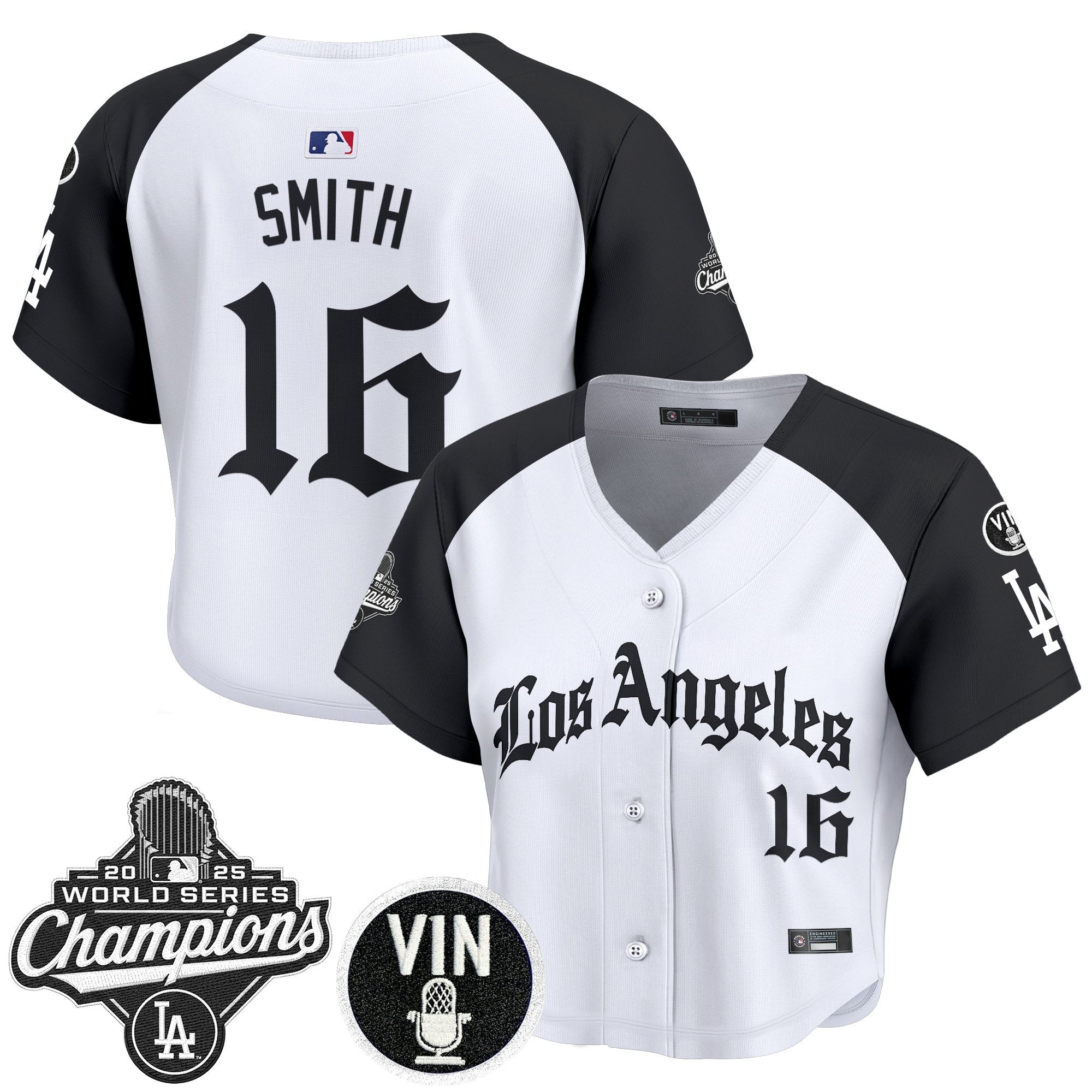 Women's Dodgers 2025 World Series Champions Crop Top Baseball Jersey - LA Gothic Edition - All Stitched