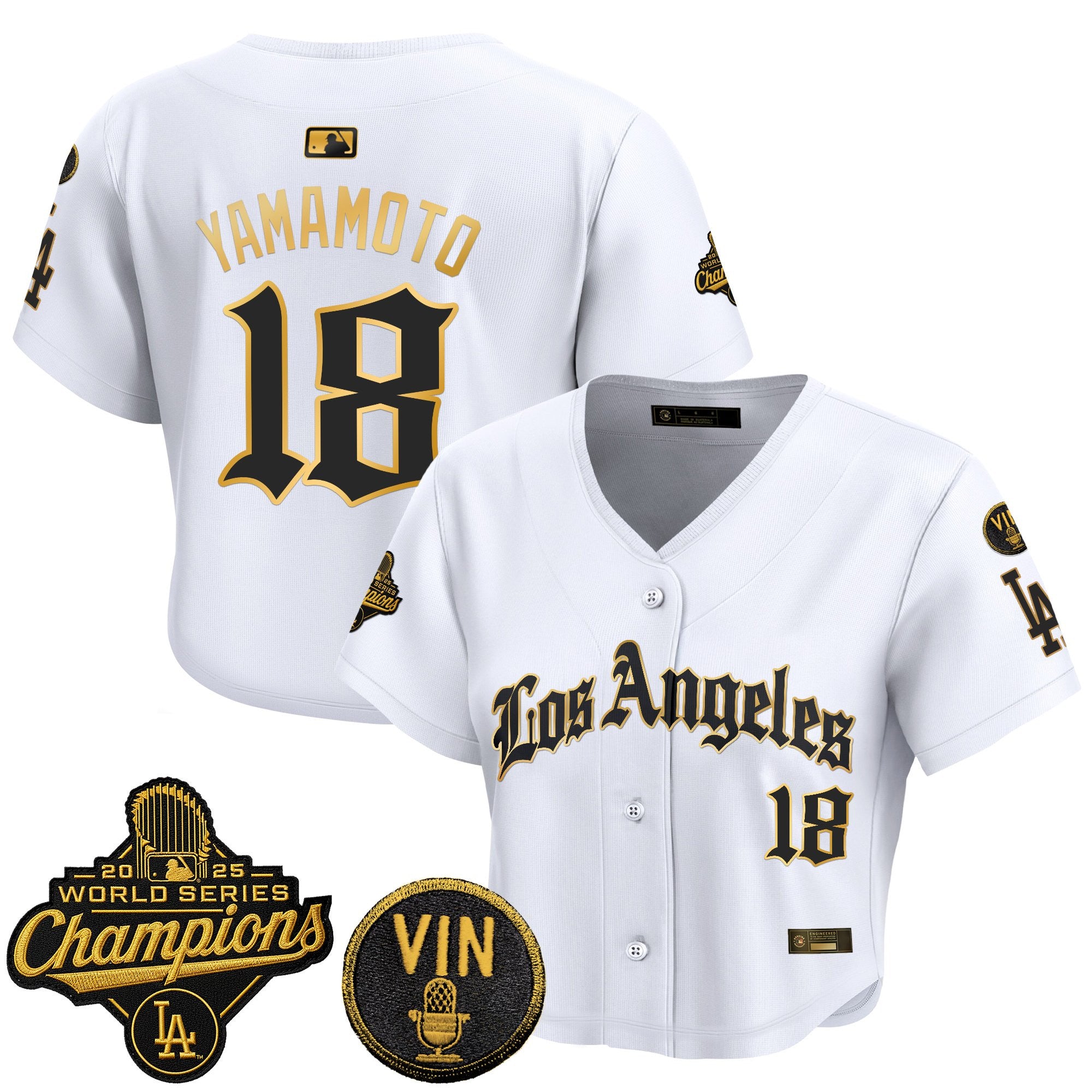 Women's Dodgers 2025 World Series Champions Crop Top Baseball Jersey - LA Gothic Edition - All Stitched