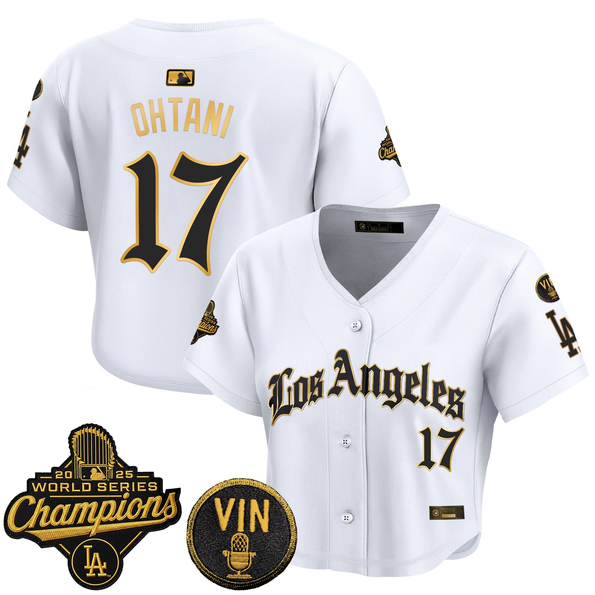 Women's Dodgers 2025 World Series Champions Crop Top Baseball Jersey - LA Gothic Edition - All Stitched