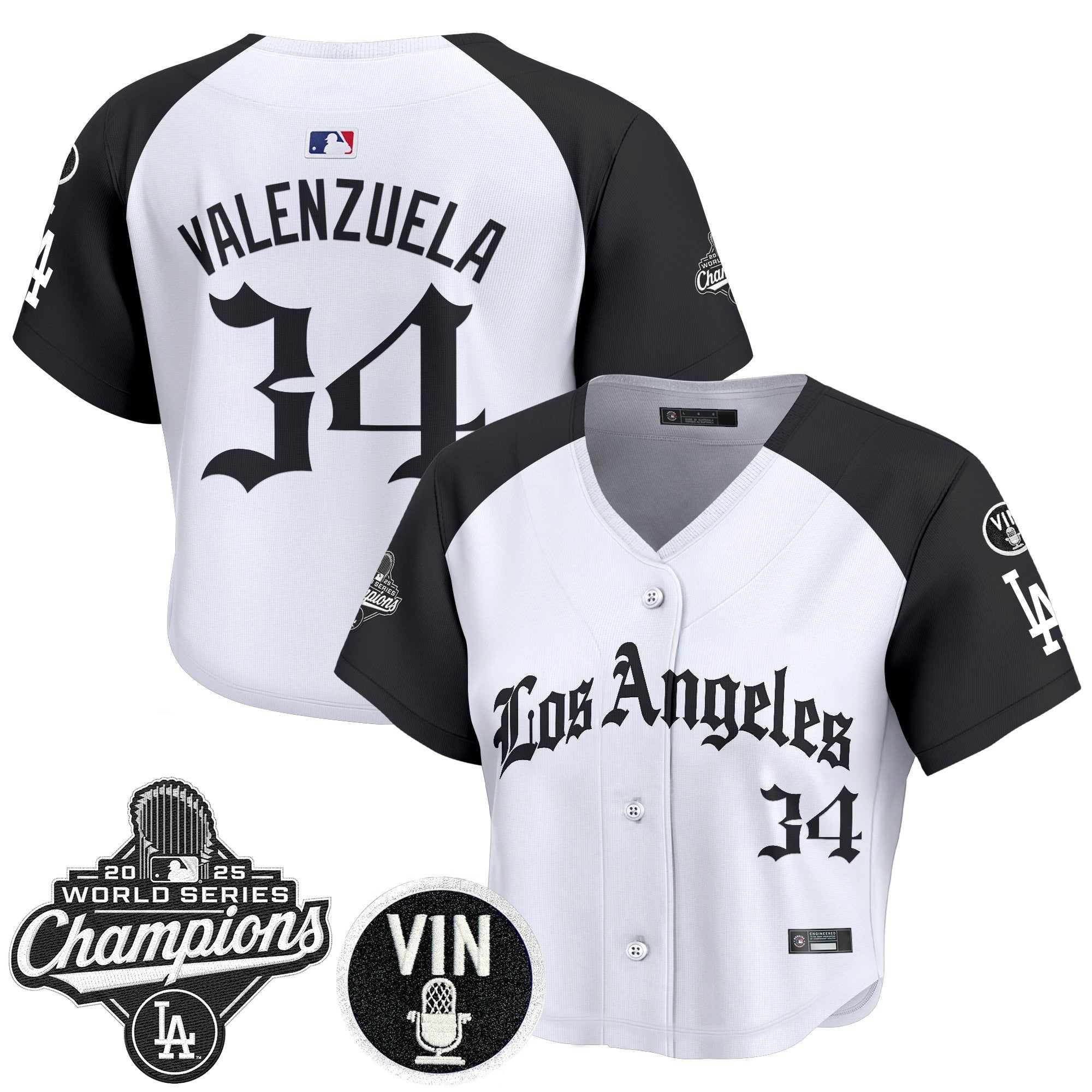 Women's Dodgers 2025 World Series Champions Crop Top Baseball Jersey - LA Gothic Edition - All Stitched