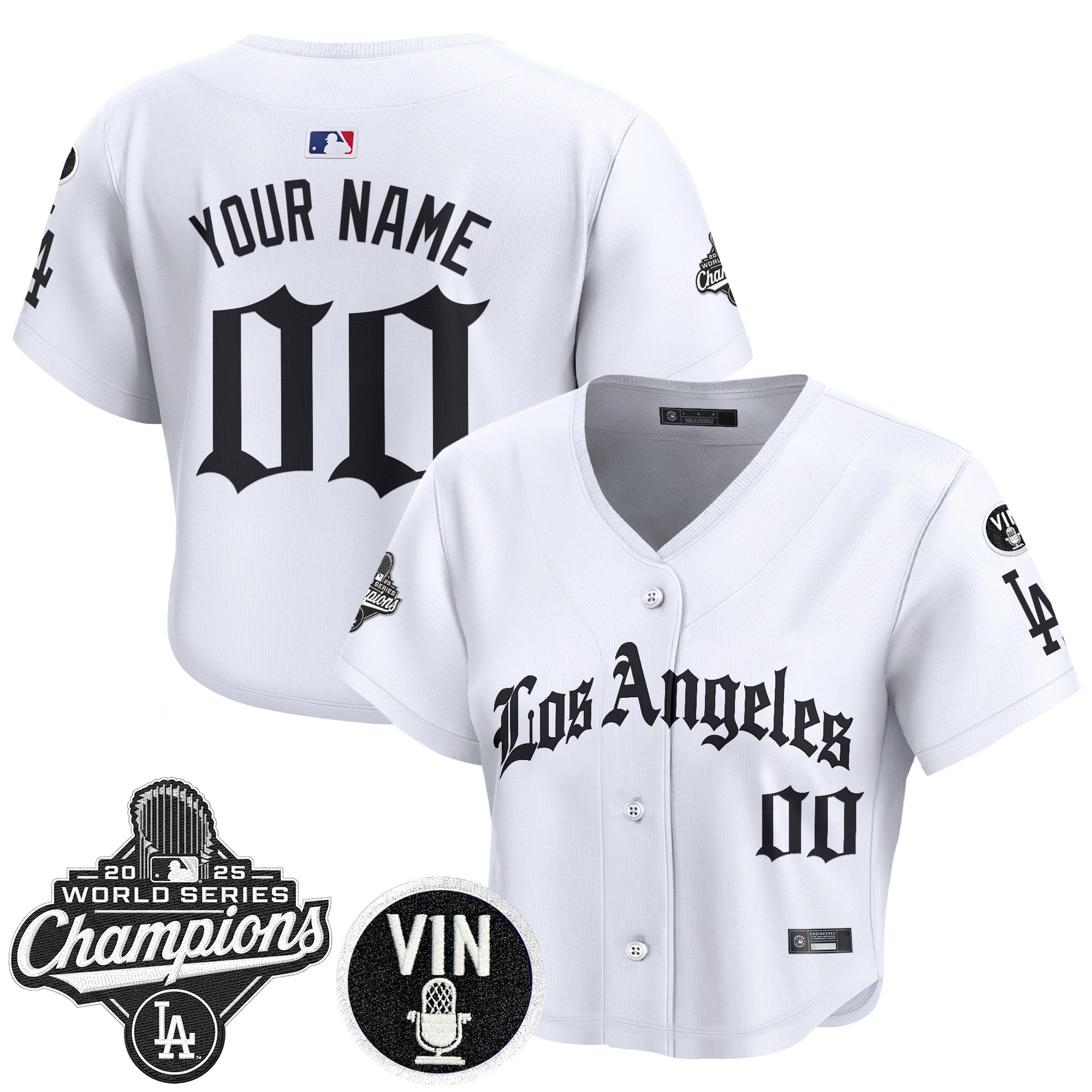 Dodgers 2025 World Series Champions Crop Top Baseball Custom Jersey - LA Gothic Edition - All Stitched