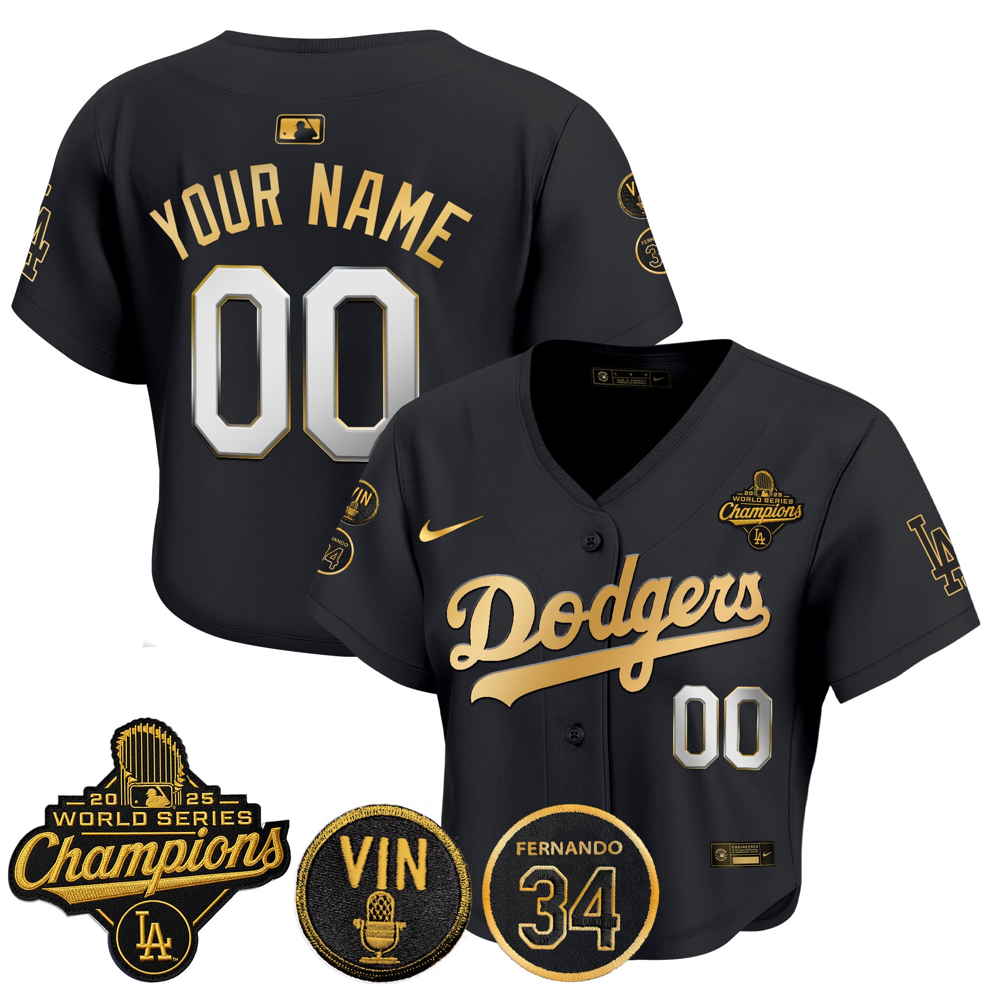Dodgers 2025 World Series Champions Crop Top Baseball Custom Jersey - Vin Scully & Fernando Patch - All Stitched